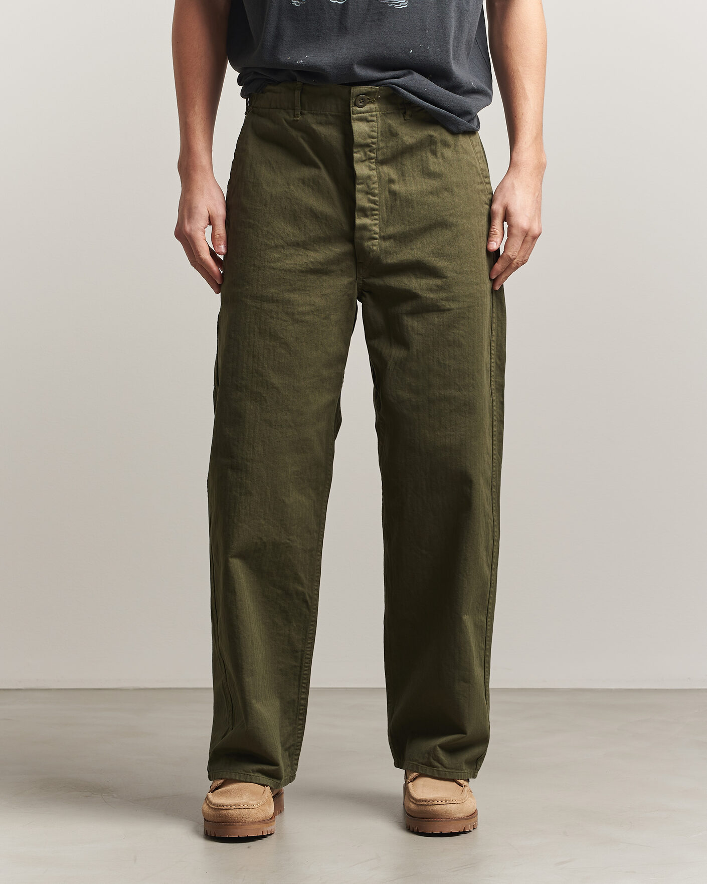 Hombres | Pantalones | orSlow | Wide Fit French Work Pants Army Green