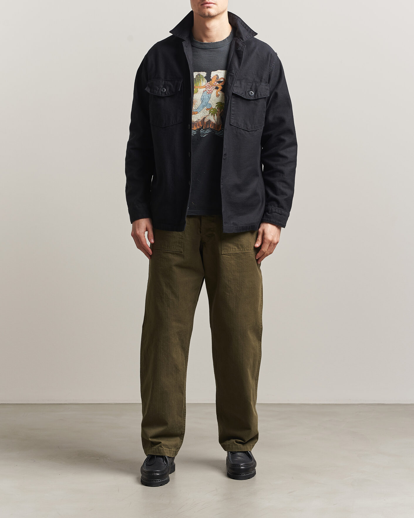 Hombres | Camisas | orSlow | Cotton Sateen US Army Overshirt Black