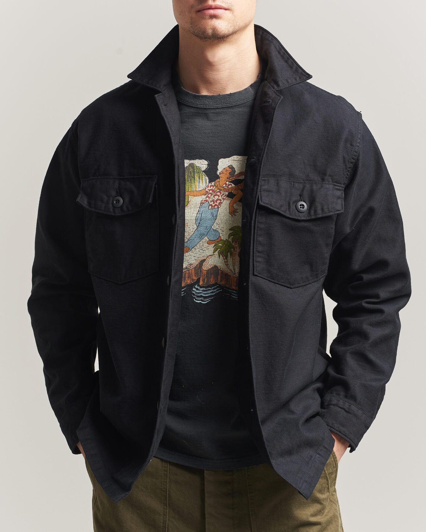 Hombres | Camisas | orSlow | Cotton Sateen US Army Overshirt Black