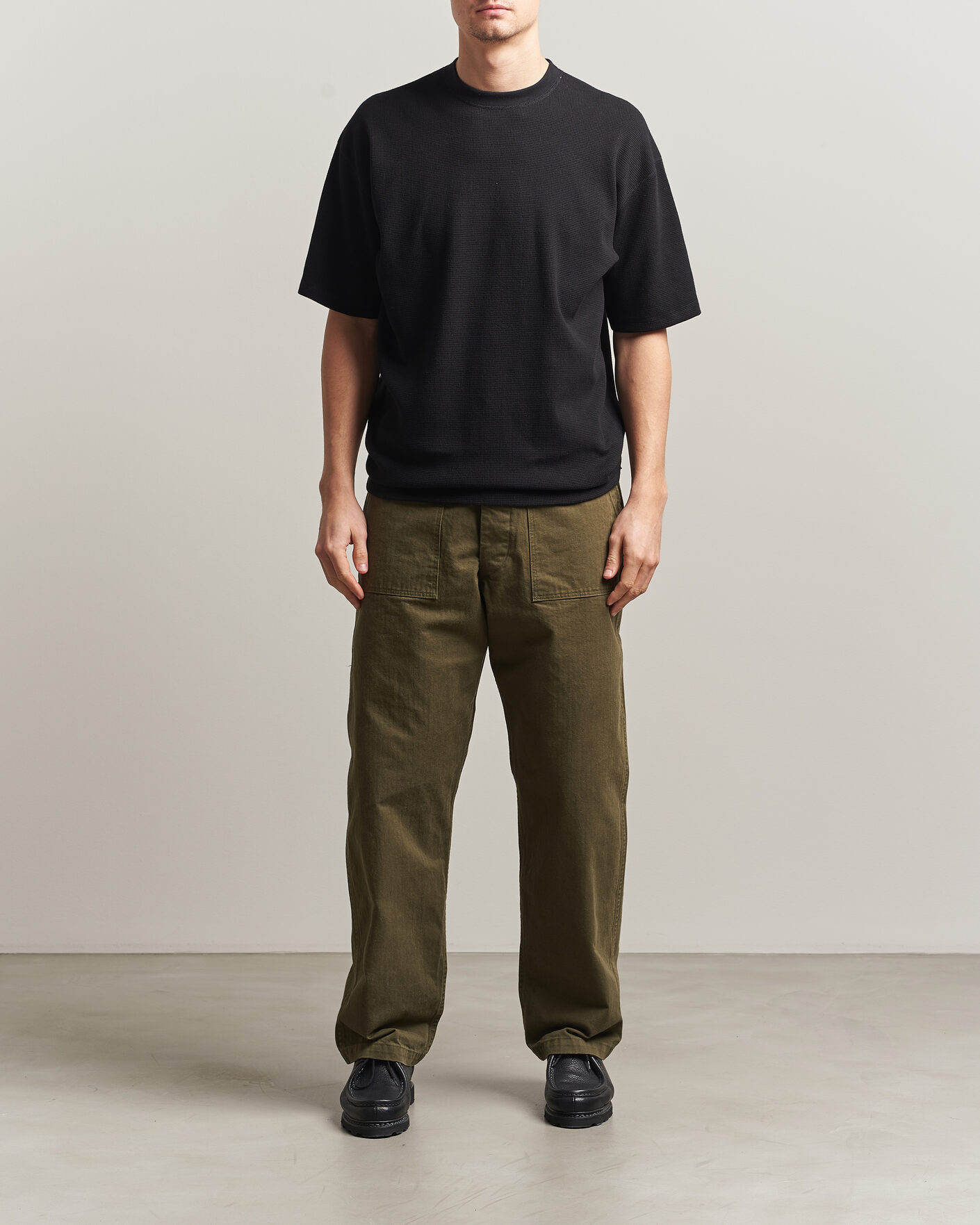 Hombres | Camisetas | orSlow | Waffle Cotton T-Shirt Black