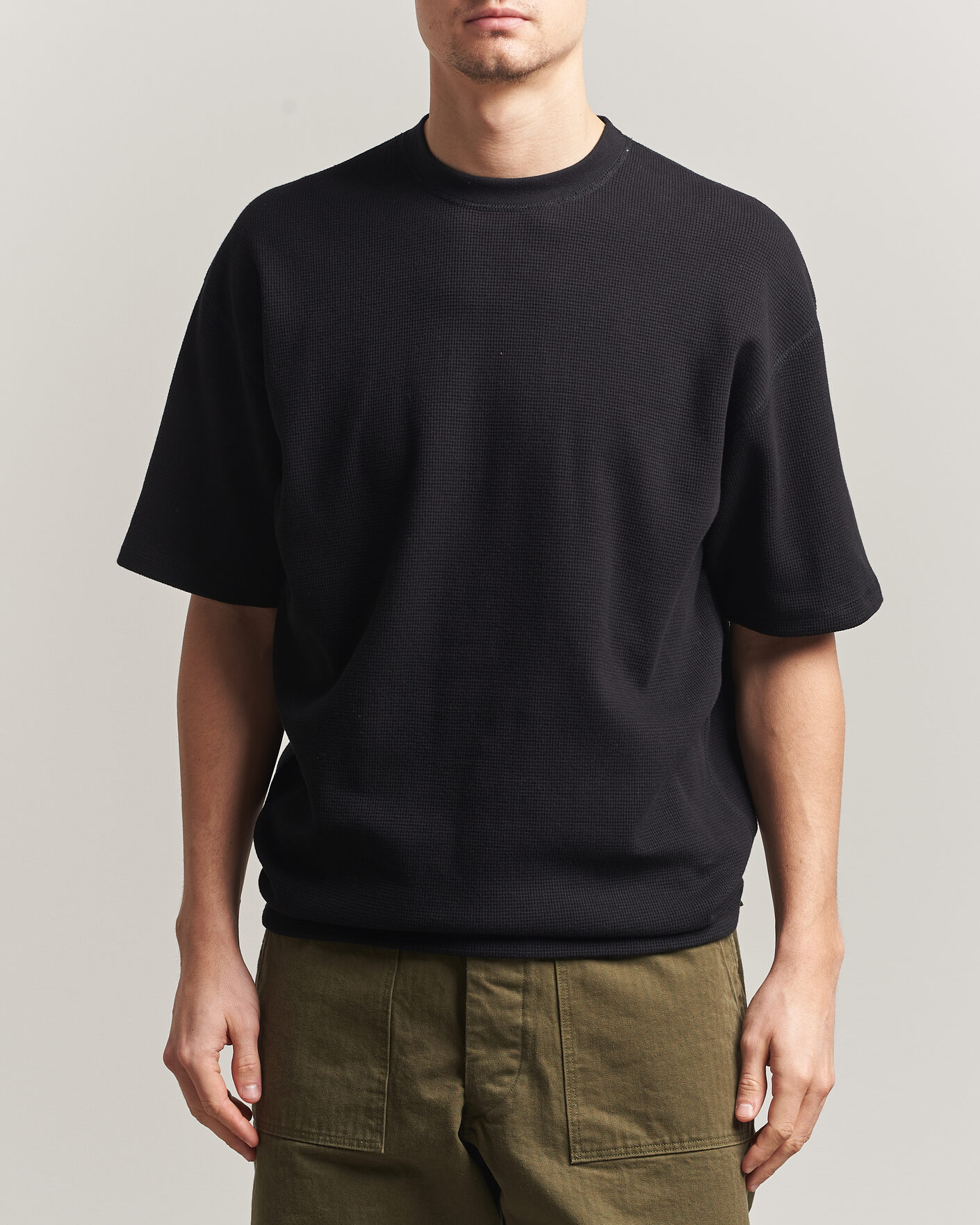 Hombres | Camisetas | orSlow | Waffle Cotton T-Shirt Black