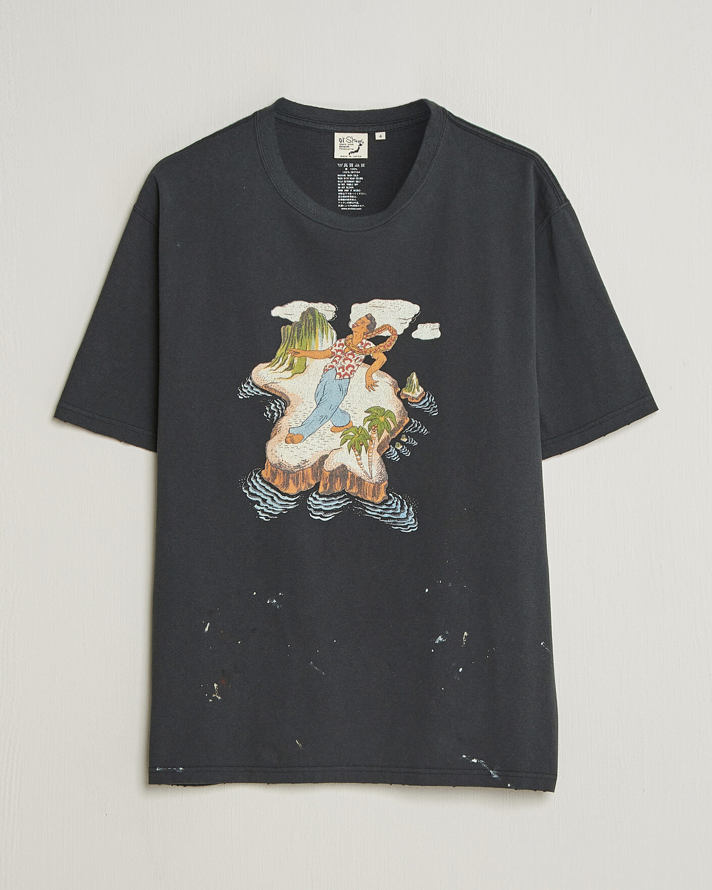 Hombres | Camisetas | orSlow | Vintage Hawaiian Print T-Shirt Black