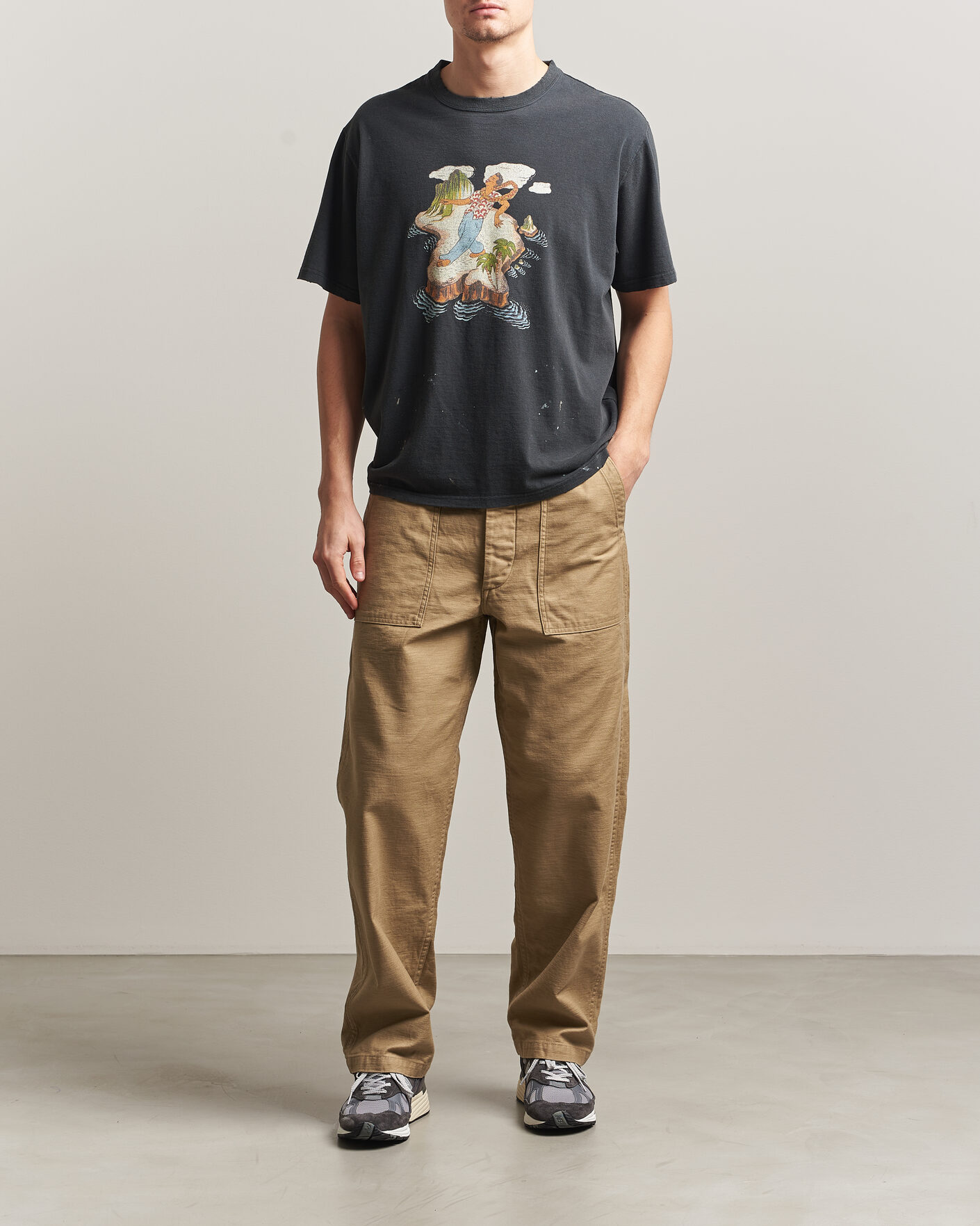 Hombres | Camisetas | orSlow | Vintage Hawaiian Print T-Shirt Black