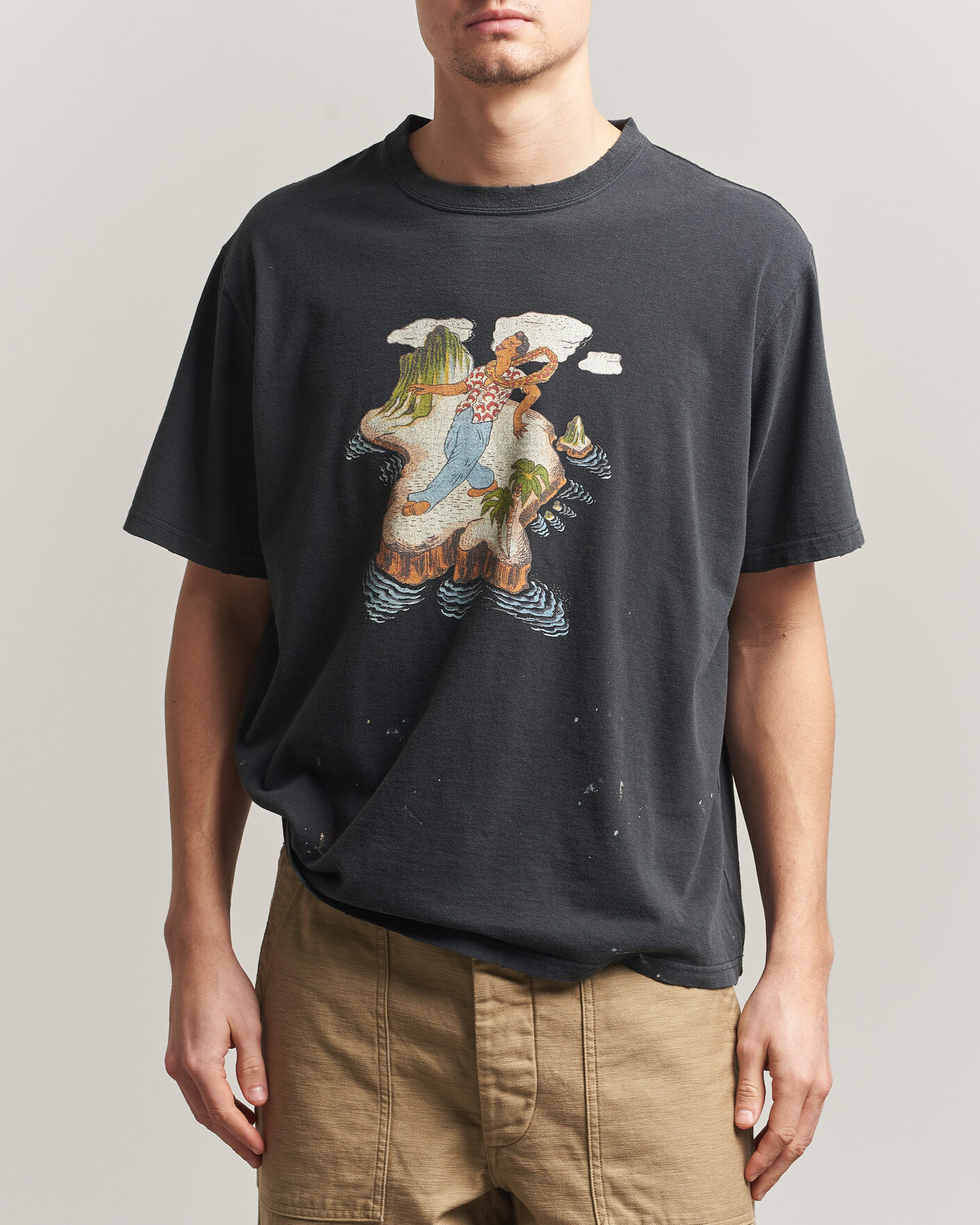 Hombres | Camisetas | orSlow | Vintage Hawaiian Print T-Shirt Black