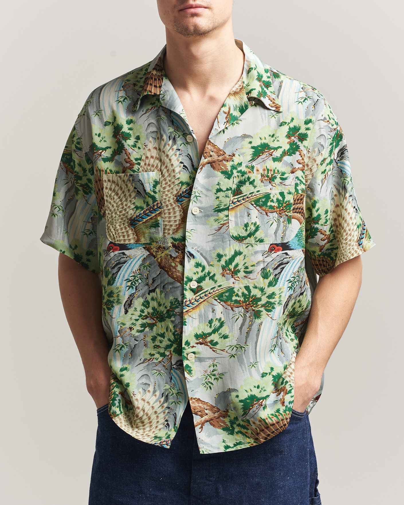 Hombres | Camisas | orSlow | Peacock Garden Hawaiian Shirt Green