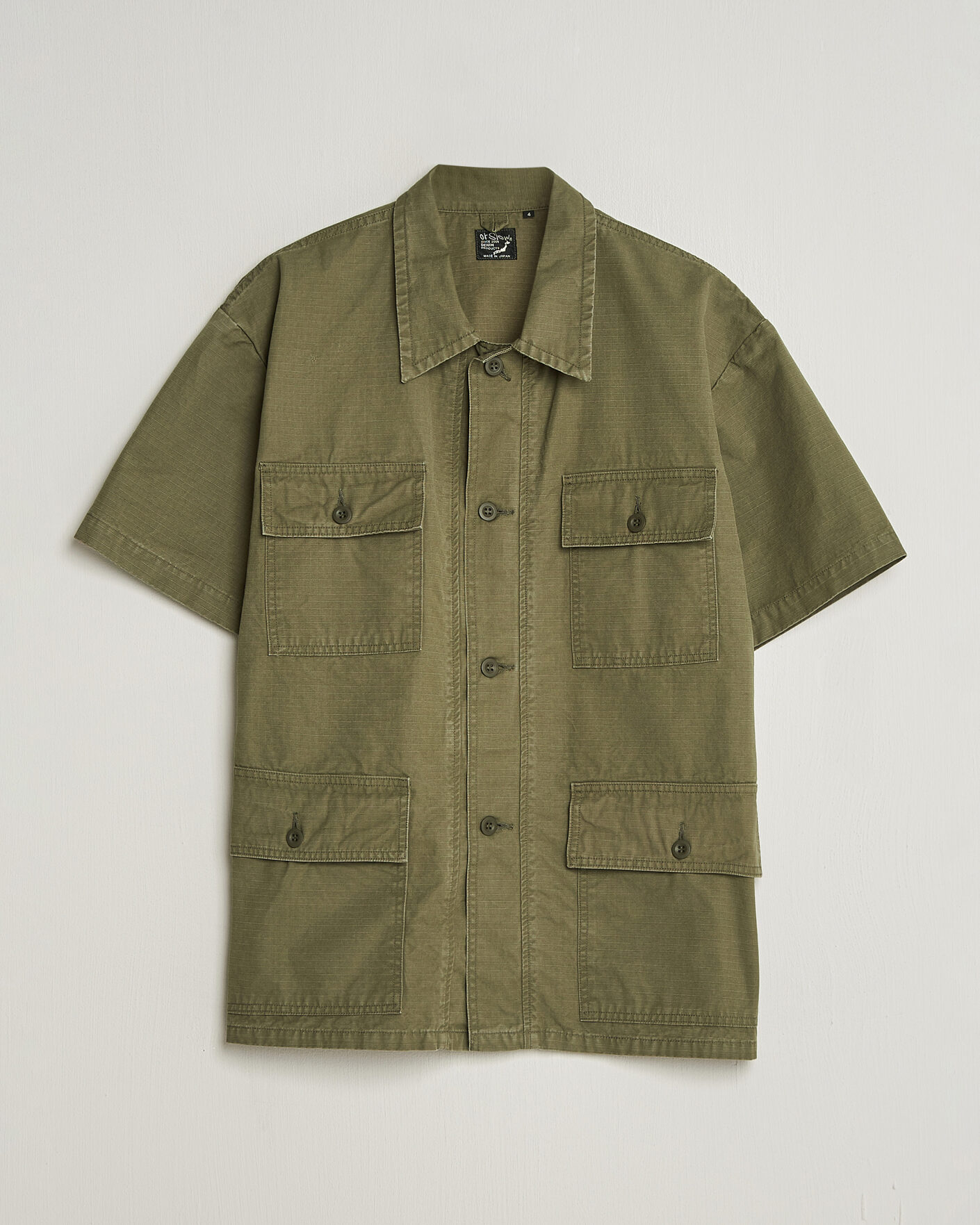 Hombres | Camisas | orSlow | Short Sleeve Utility Shirt Army Green