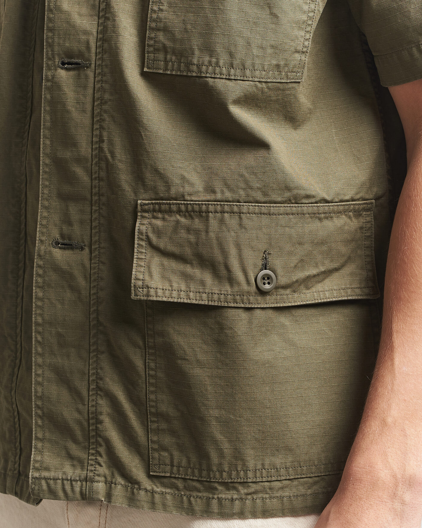 Hombres | Camisas | orSlow | Short Sleeve Utility Shirt Army Green