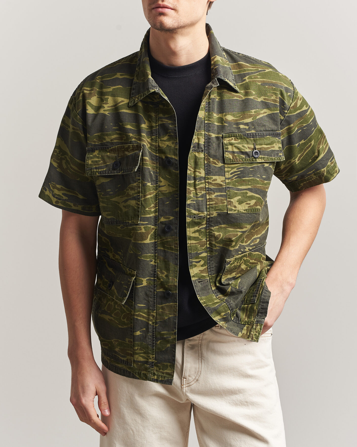 Hombres | Camisas | orSlow | Short Sleeve Utility Shirt Tiger Camo