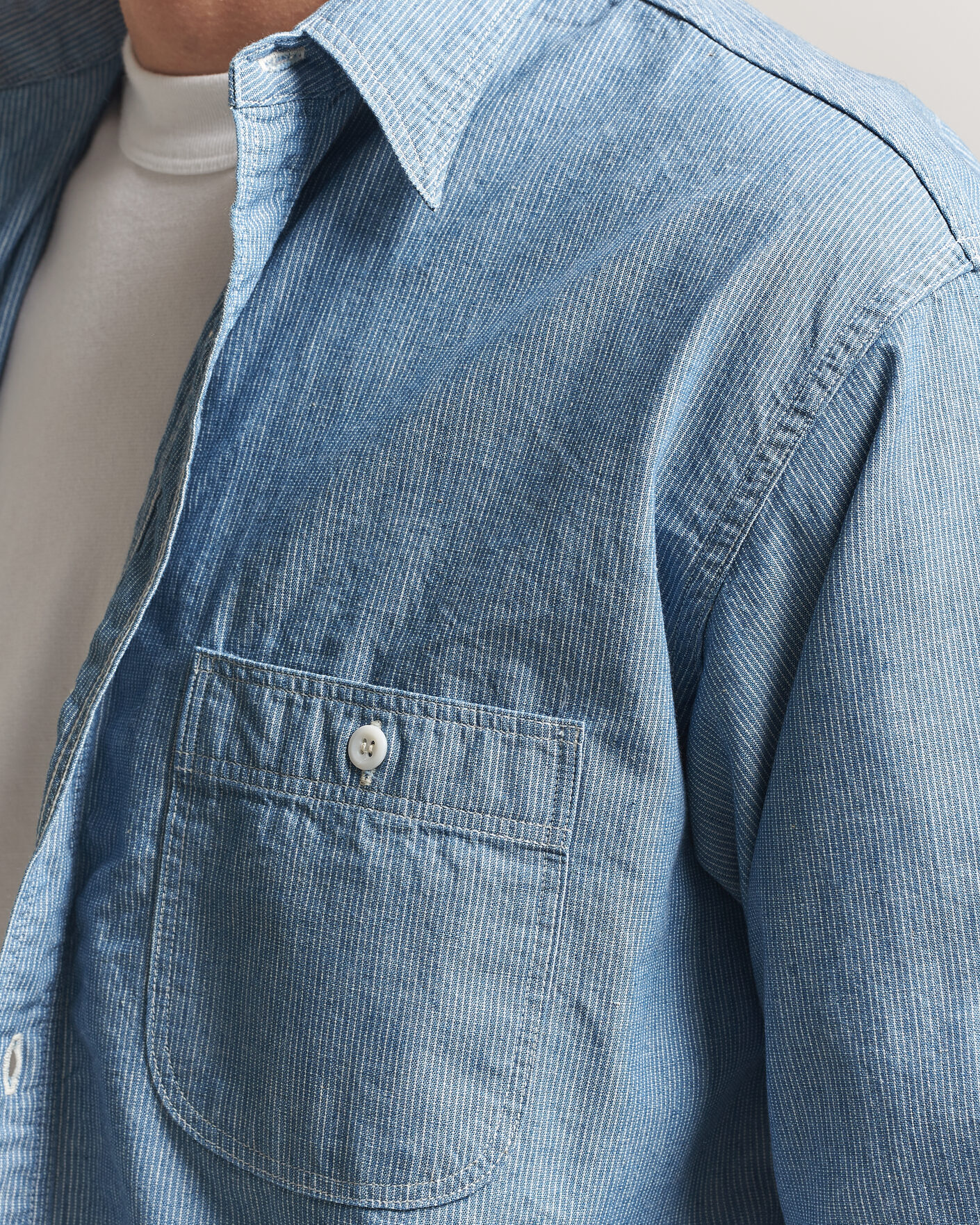Hombres | Camisas | orSlow | Relax Fit Chambray Work Shirt Hickory Stirpe
