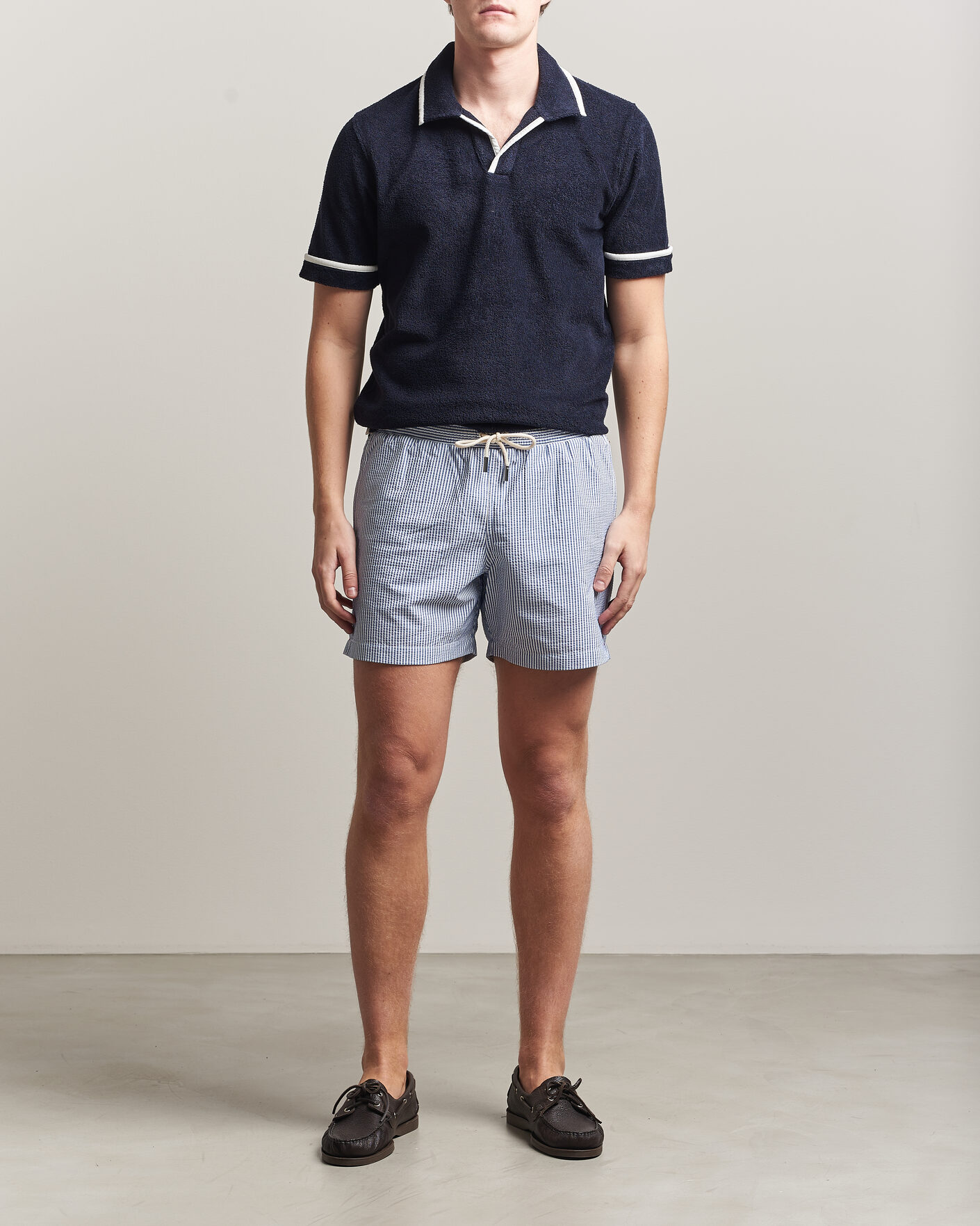 Hombres | Bañadores | Orlebar Brown | Boxer Seersucker Drawstring Swim Shorts Nova Blue