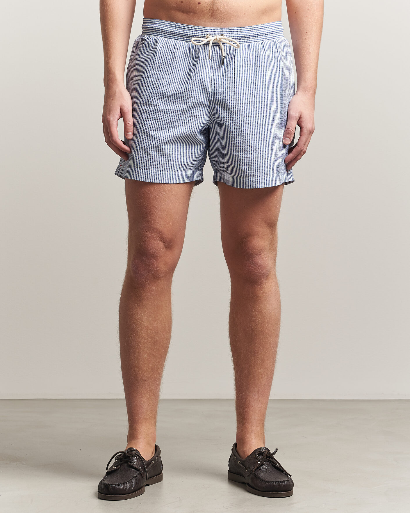 Hombres | Bañadores | Orlebar Brown | Boxer Seersucker Drawstring Swim Shorts Nova Blue