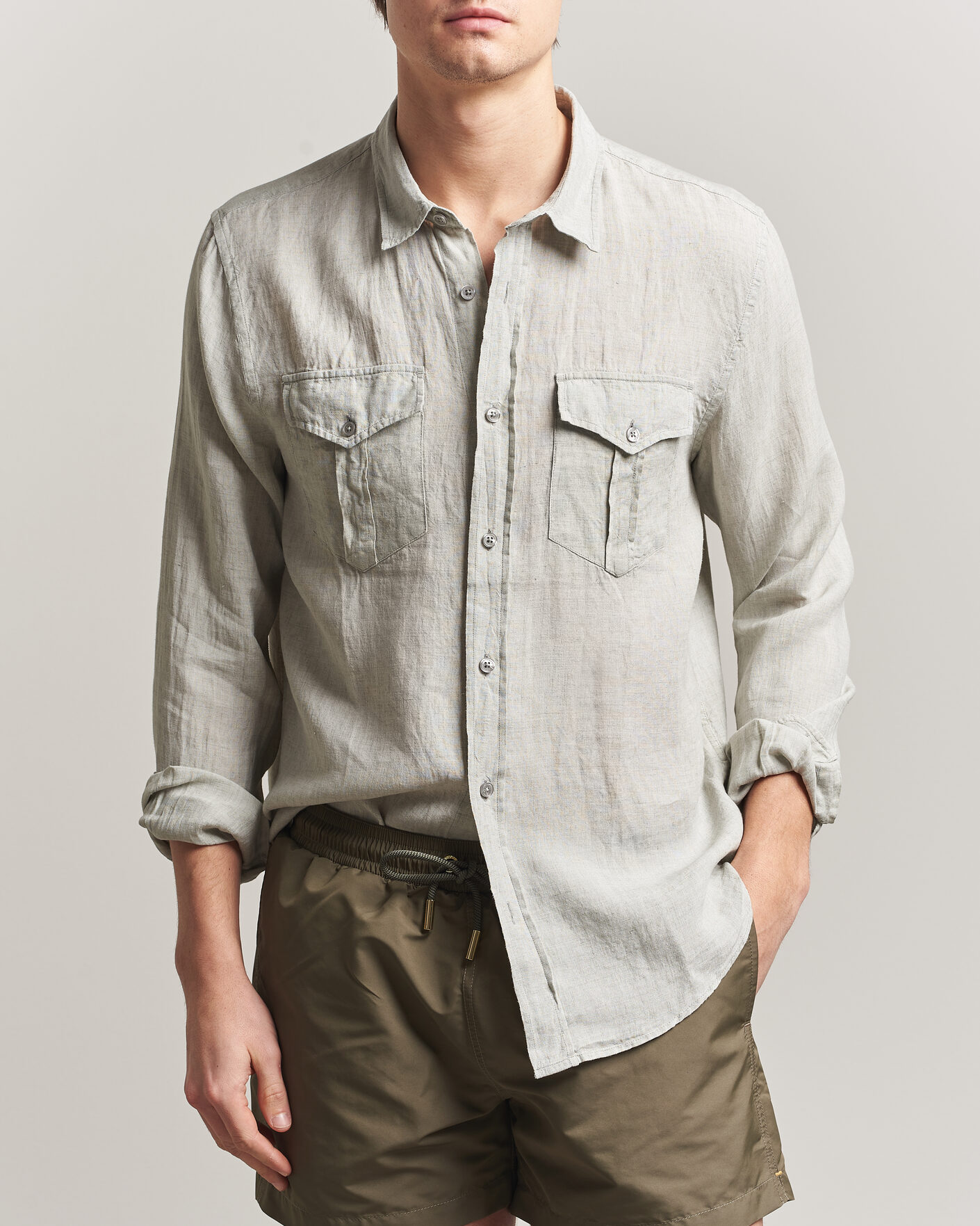 Hombres | Camisas | Orlebar Brown | Coleburn Linen Shirt Cliff Grey