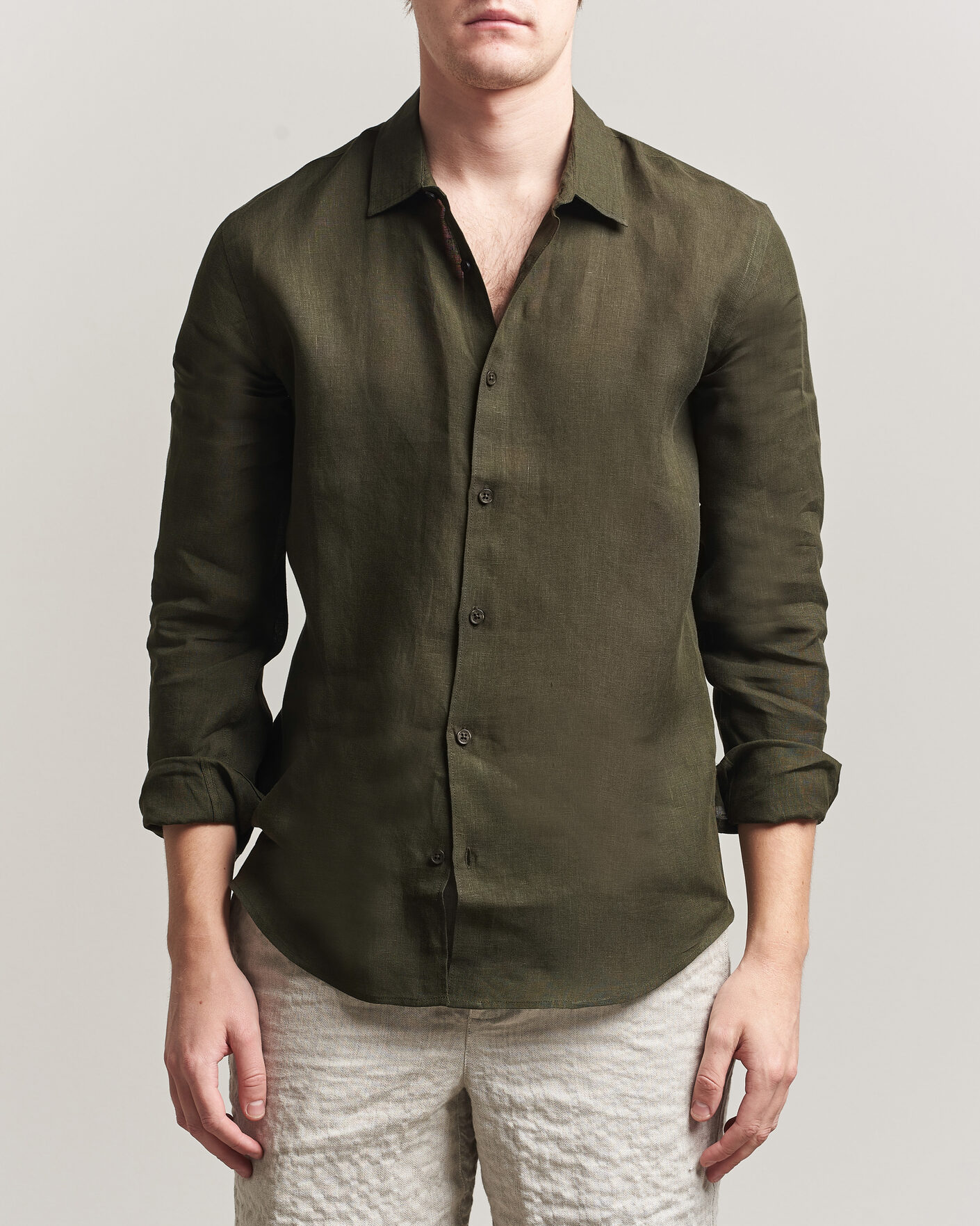 Hombres | Camisas | Orlebar Brown | Giles Linen Stiched Shirt Bayleaf Green
