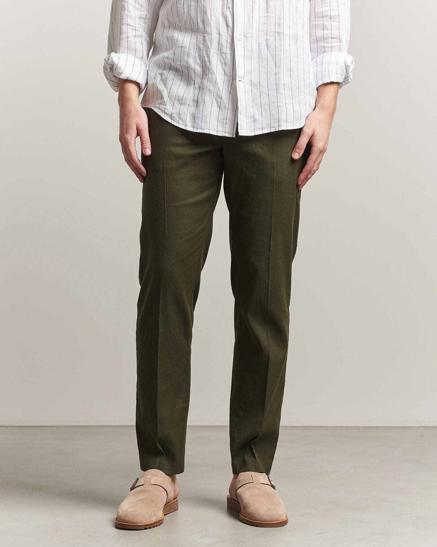 Hombres | Pantalones | Orlebar Brown | Ray Linen Pants Bayleaf Green