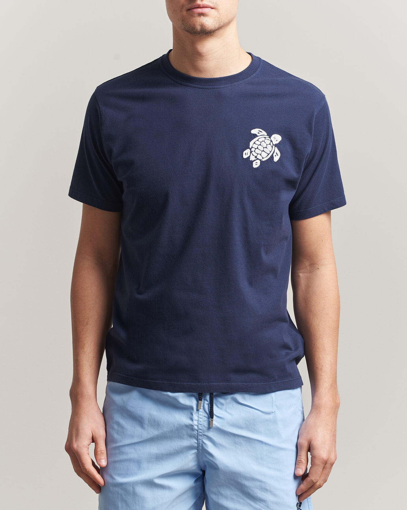 Hombres | Camisetas | Vilebrequin | Embroidered Crew Neck T-Shirt Bleu Marine