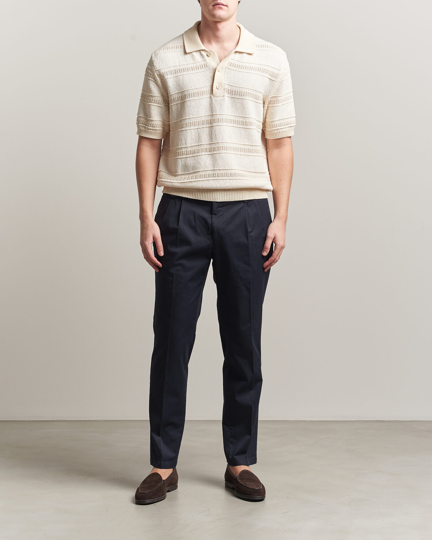 Hombres | Pantalones | Briglia 1949 | Easy Fit Pleated Cotton Stretch Chino Navy