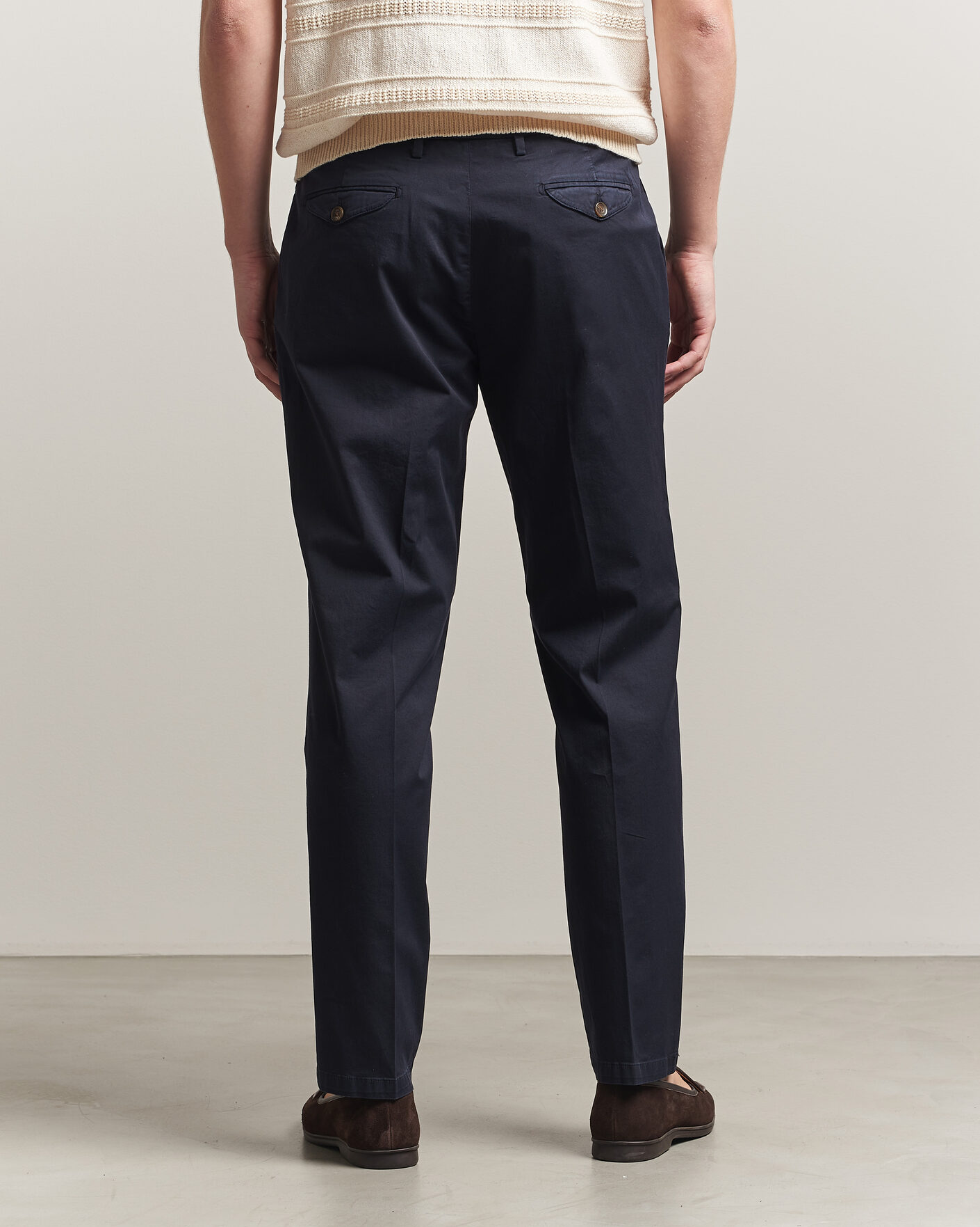 Hombres | Pantalones | Briglia 1949 | Easy Fit Pleated Cotton Stretch Chino Navy