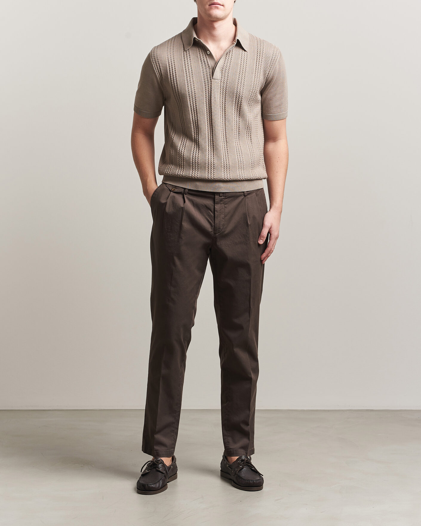 Hombres | Pantalones | Briglia 1949 | Easy Fit Pleated Cotton Stretch Chino Brown