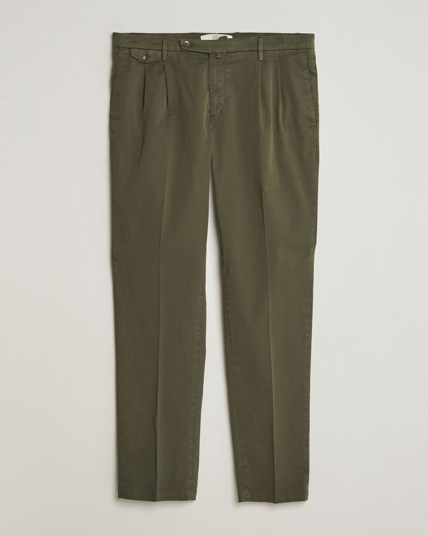 Hombres | Pantalones | Briglia 1949 | Easy Fit Pleated Cotton Stretch Chino Olive