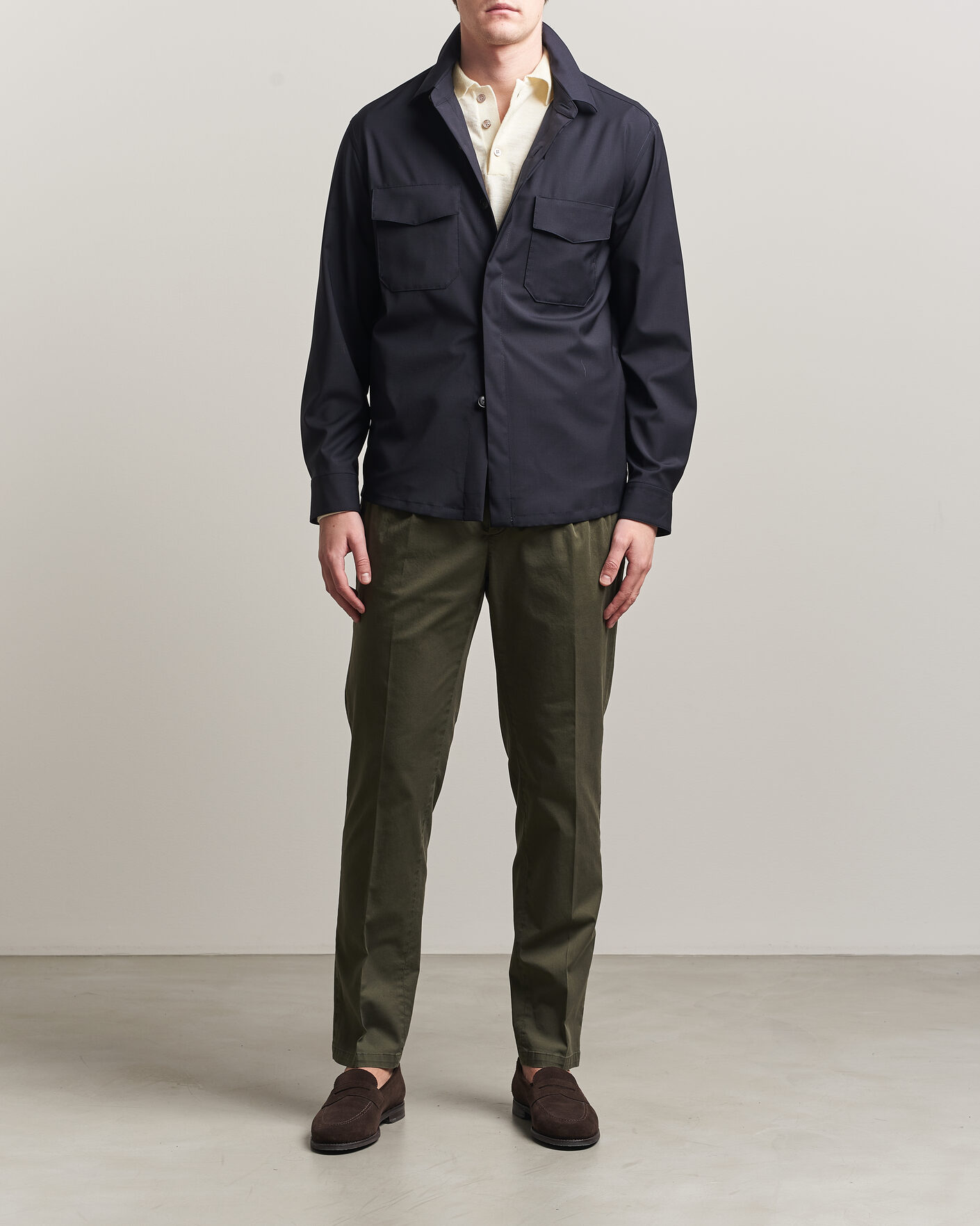 Hombres | Pantalones | Briglia 1949 | Easy Fit Pleated Cotton Stretch Chino Olive