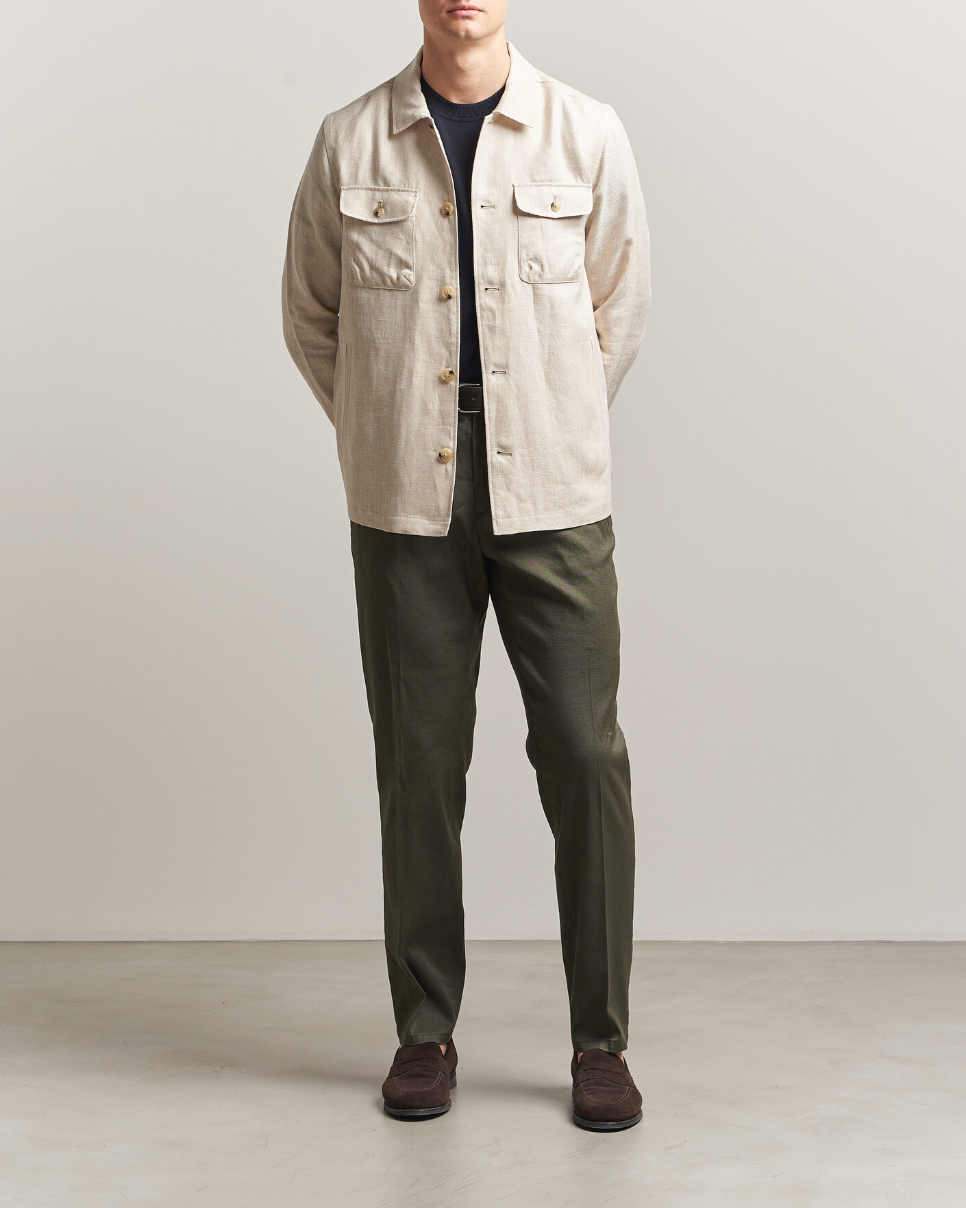 Hombres | Pantalones | Briglia 1949 | Pleated Linen Trousers Olive