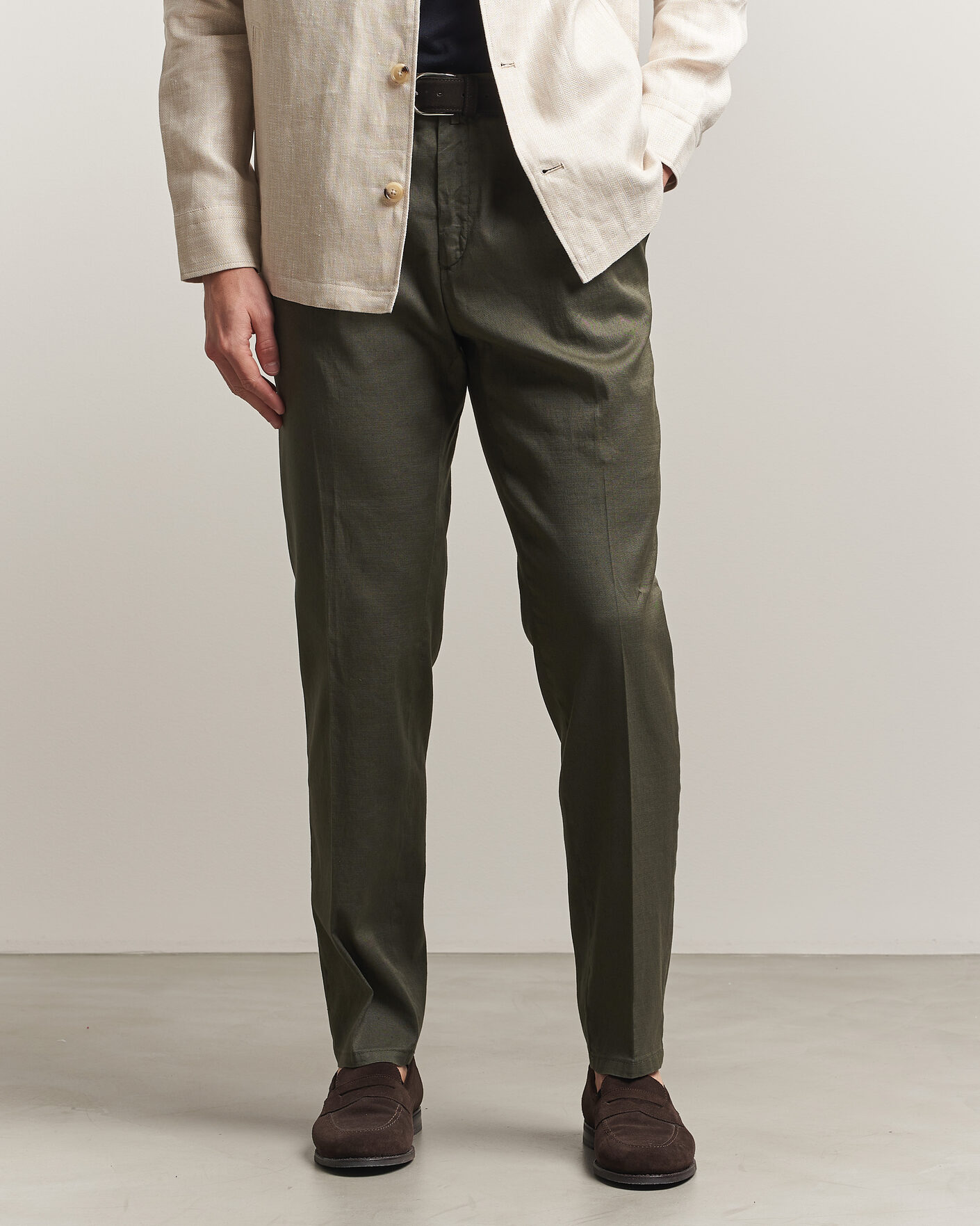 Hombres | Pantalones | Briglia 1949 | Pleated Linen Trousers Olive