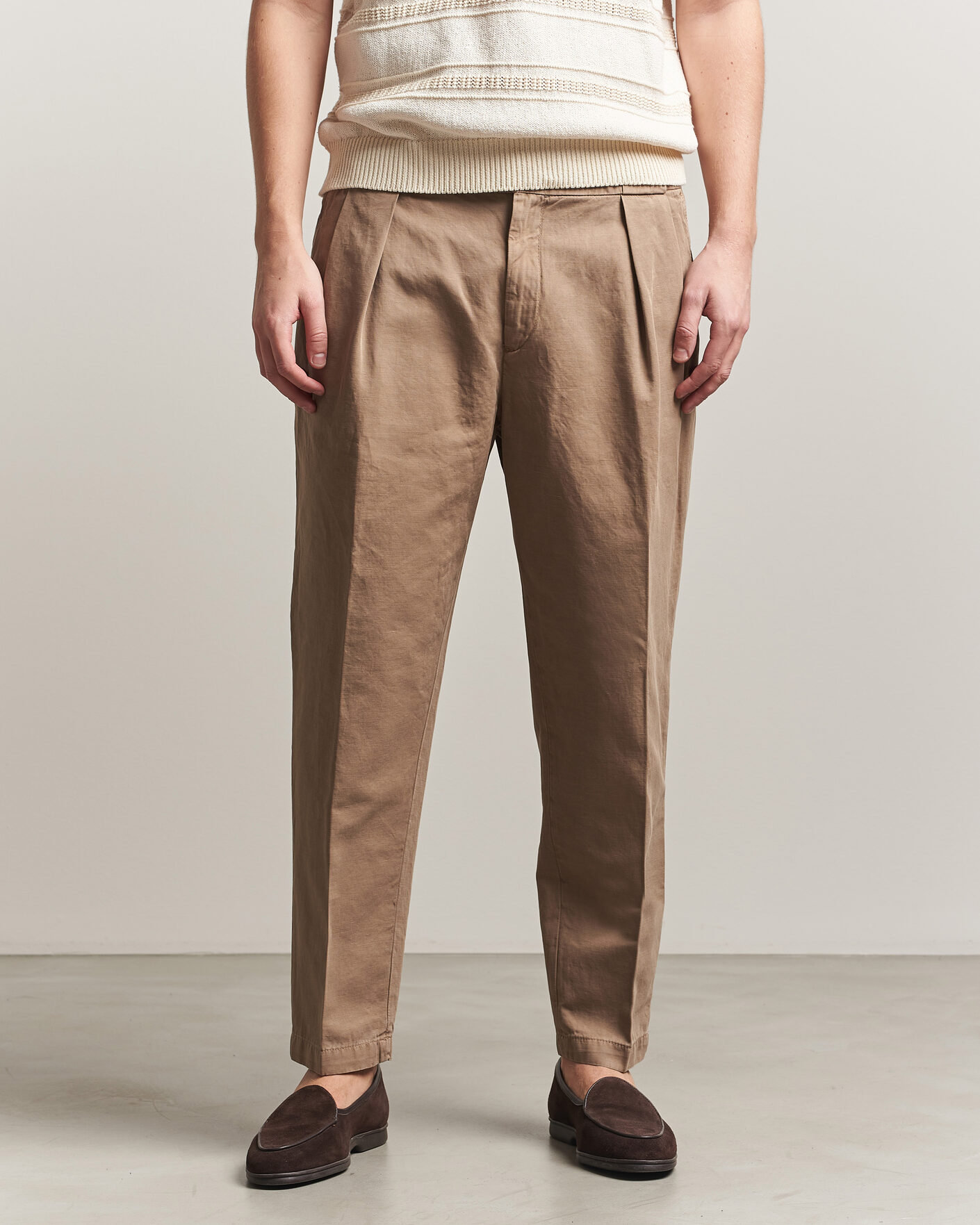 Hombres | Pantalones | Briglia 1949 | Portobello Loose Fit Cotton/Linen Trousers Beige