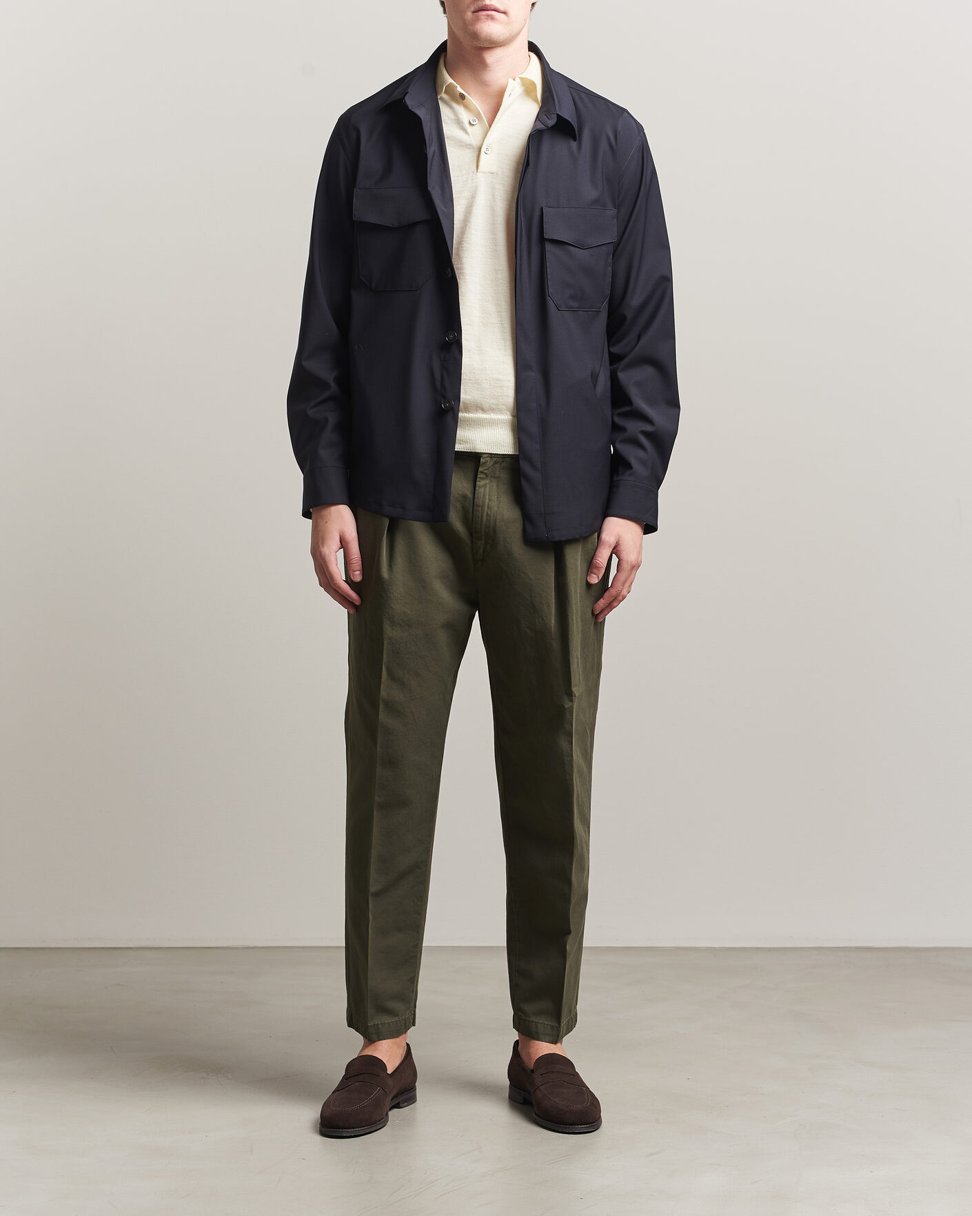 Hombres | Pantalones | Briglia 1949 | Portobello Loose Fit Cotton/Linen Trousers Olive