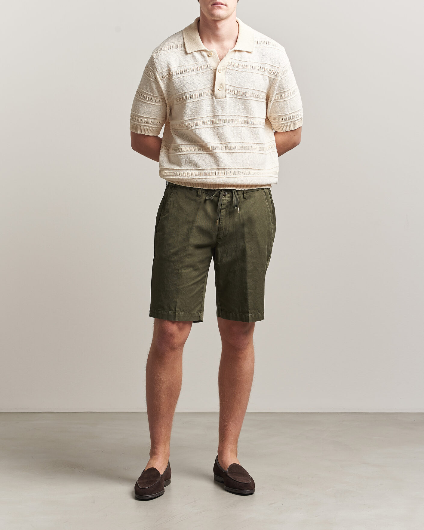 Hombres | Pantalones cortos | Briglia 1949 | Cotton/Linen Drawstring Shorts Olive
