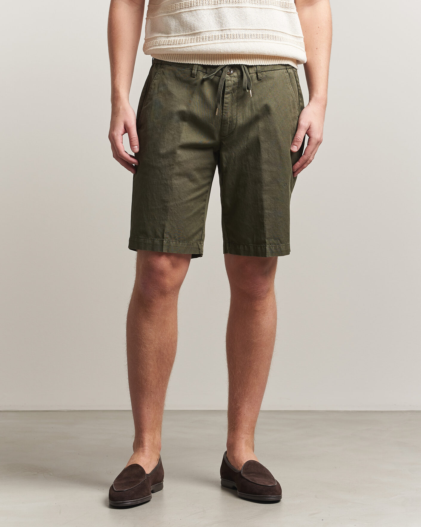 Hombres | Pantalones cortos | Briglia 1949 | Cotton/Linen Drawstring Shorts Olive