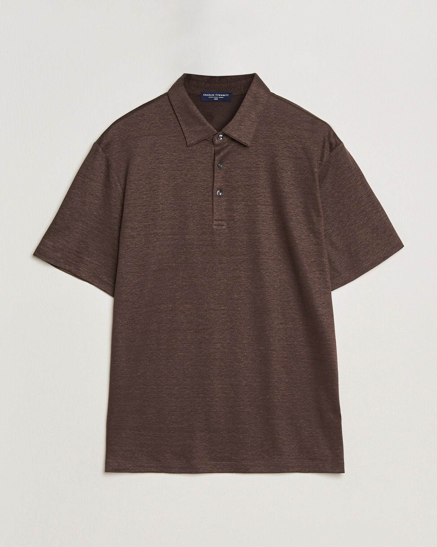Hombres | Polos | Charles Tyrwhitt | Short Sleeve Linen Polo Chocolate Brown