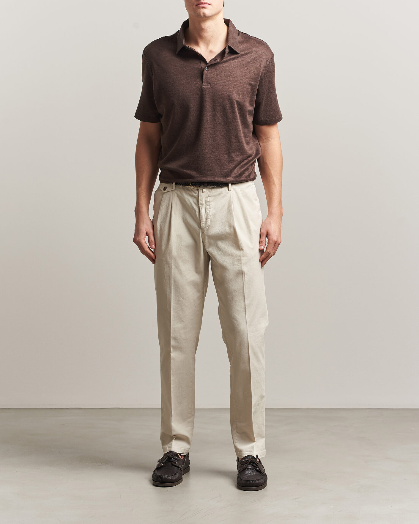 Hombres | Polos | Charles Tyrwhitt | Short Sleeve Linen Polo Chocolate Brown