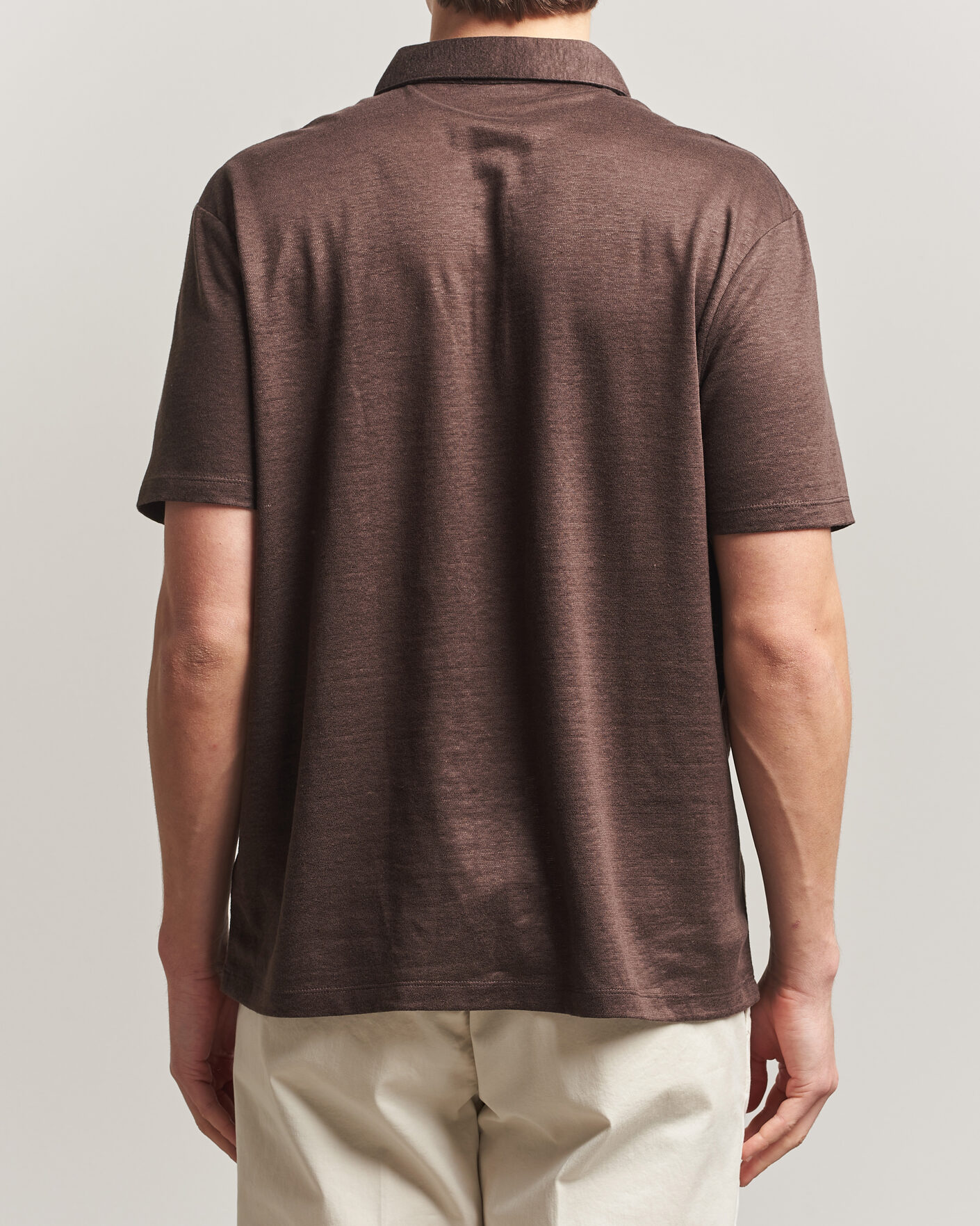 Hombres | Polos | Charles Tyrwhitt | Short Sleeve Linen Polo Chocolate Brown