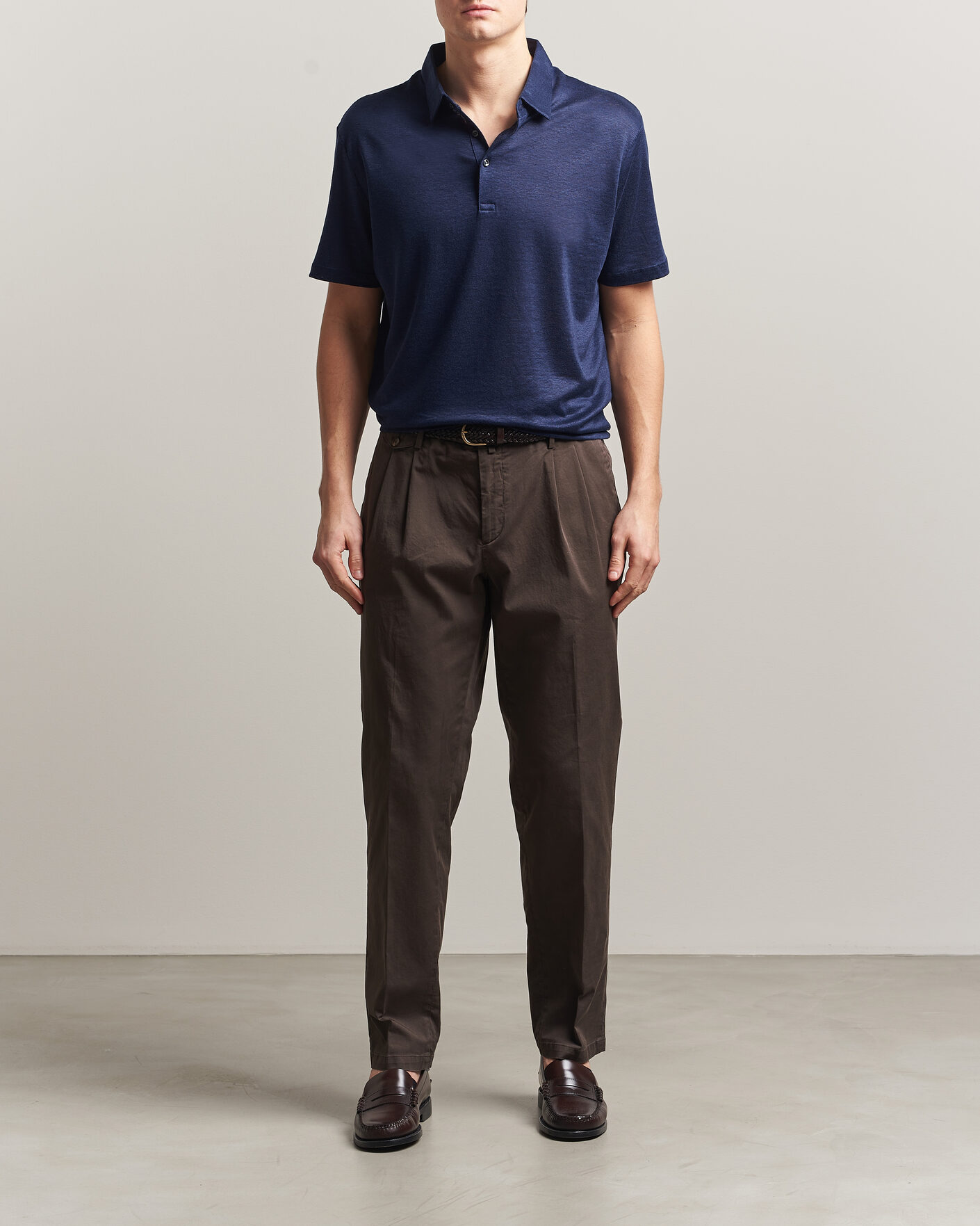 Hombres | Polos | Charles Tyrwhitt | Short Sleeve Linen Polo Navy