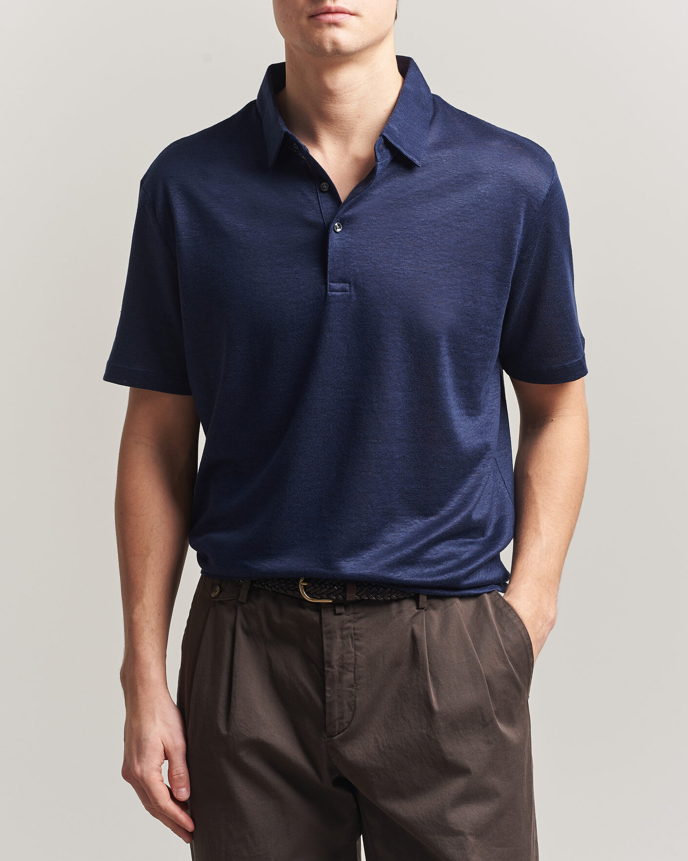 Hombres | Polos | Charles Tyrwhitt | Short Sleeve Linen Polo Navy
