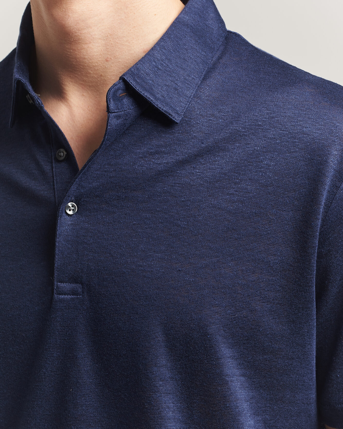 Hombres | Polos | Charles Tyrwhitt | Short Sleeve Linen Polo Navy