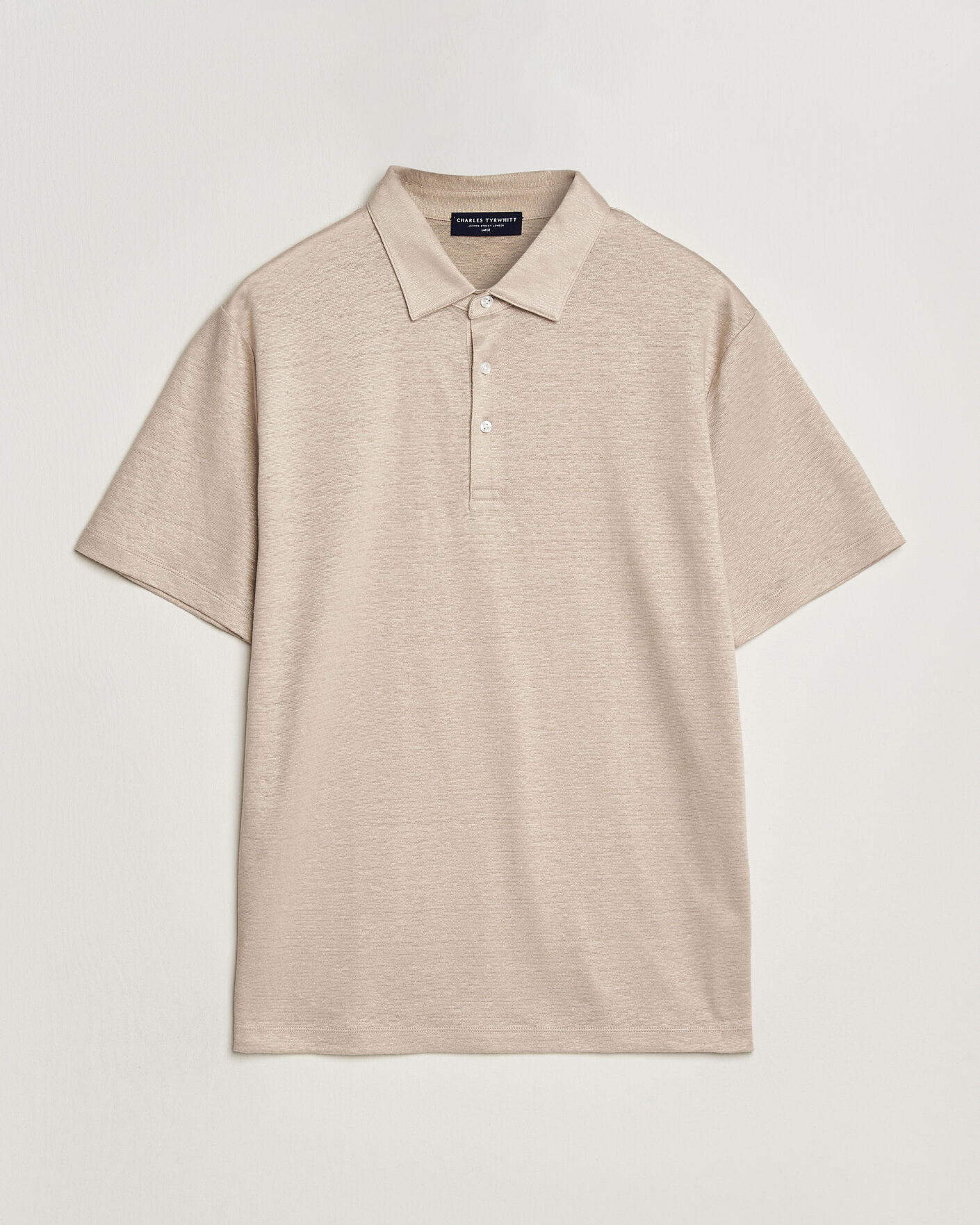 Hombres | Polos | Charles Tyrwhitt | Short Sleeve Linen Polo Oatmeal