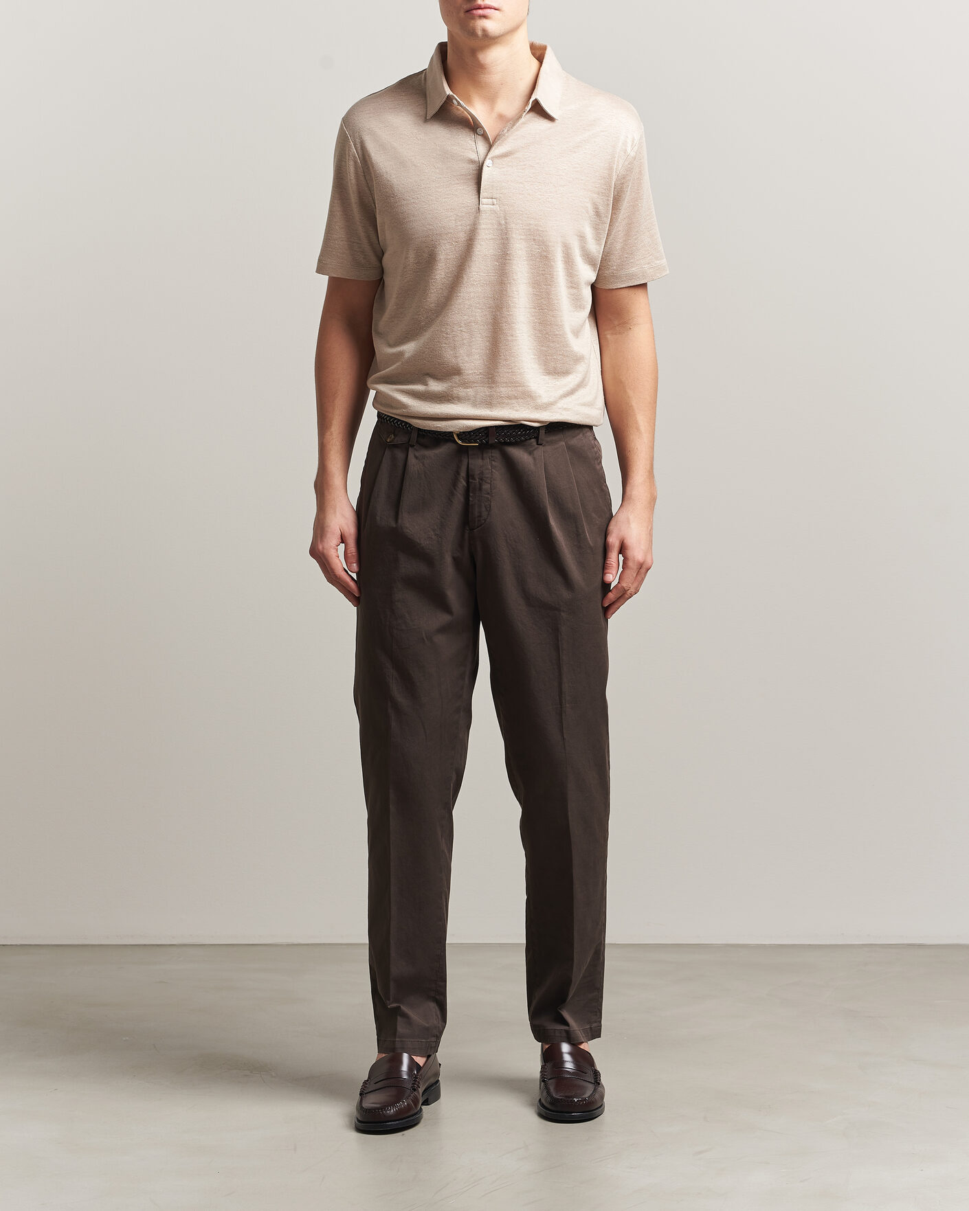 Hombres | Polos | Charles Tyrwhitt | Short Sleeve Linen Polo Oatmeal