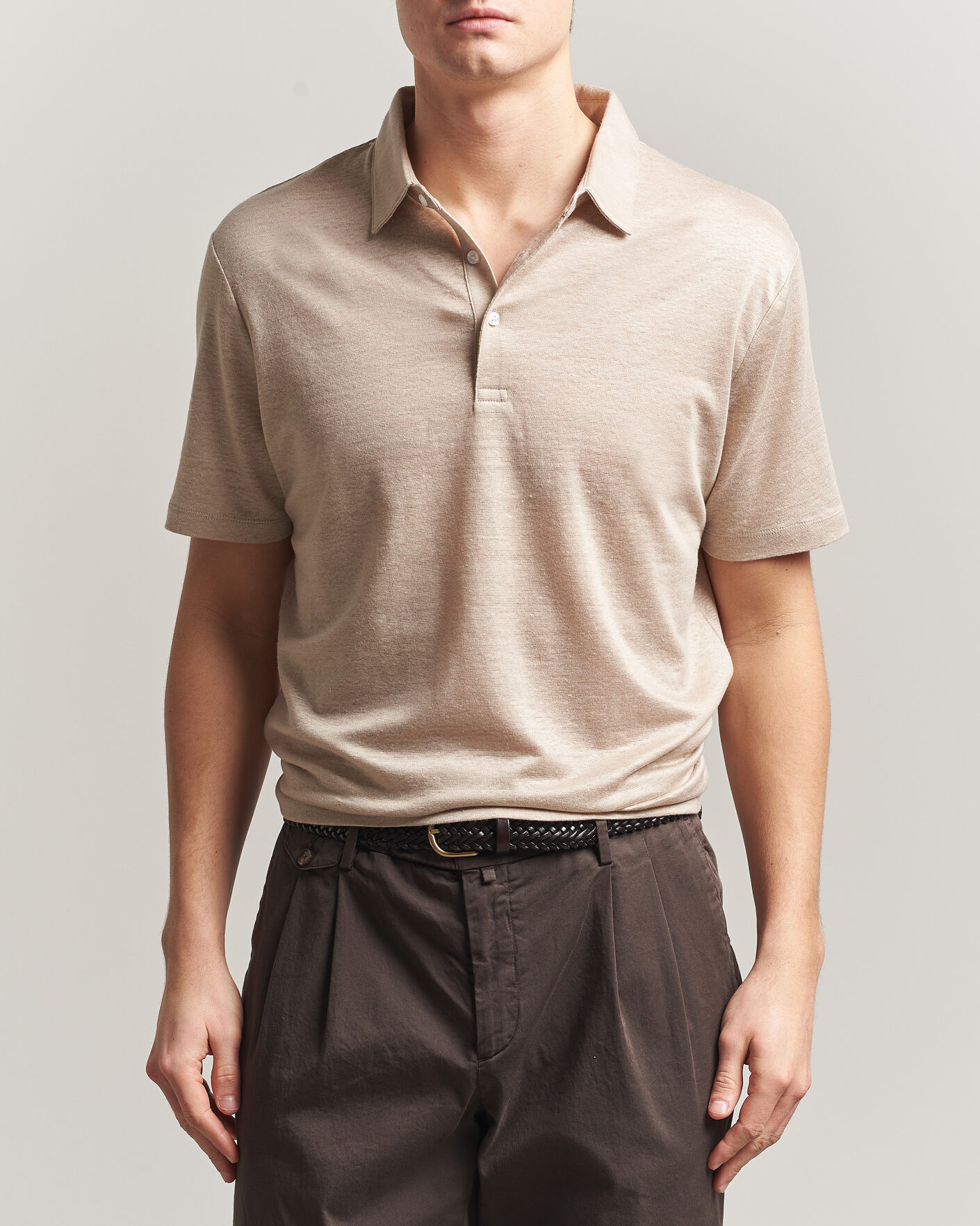 Hombres | Polos | Charles Tyrwhitt | Short Sleeve Linen Polo Oatmeal