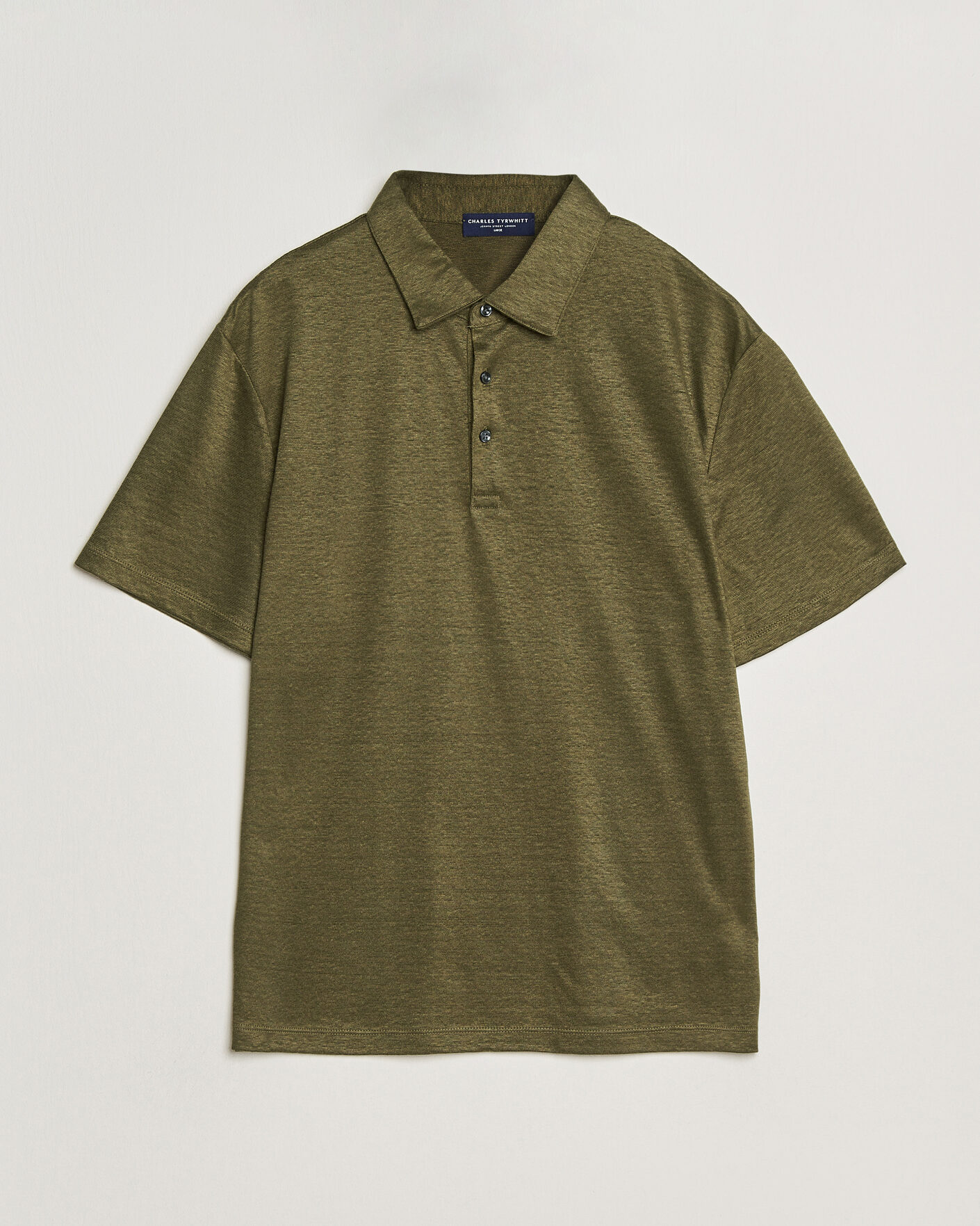 Hombres | Polos | Charles Tyrwhitt | Short Sleeve Linen Polo Olive