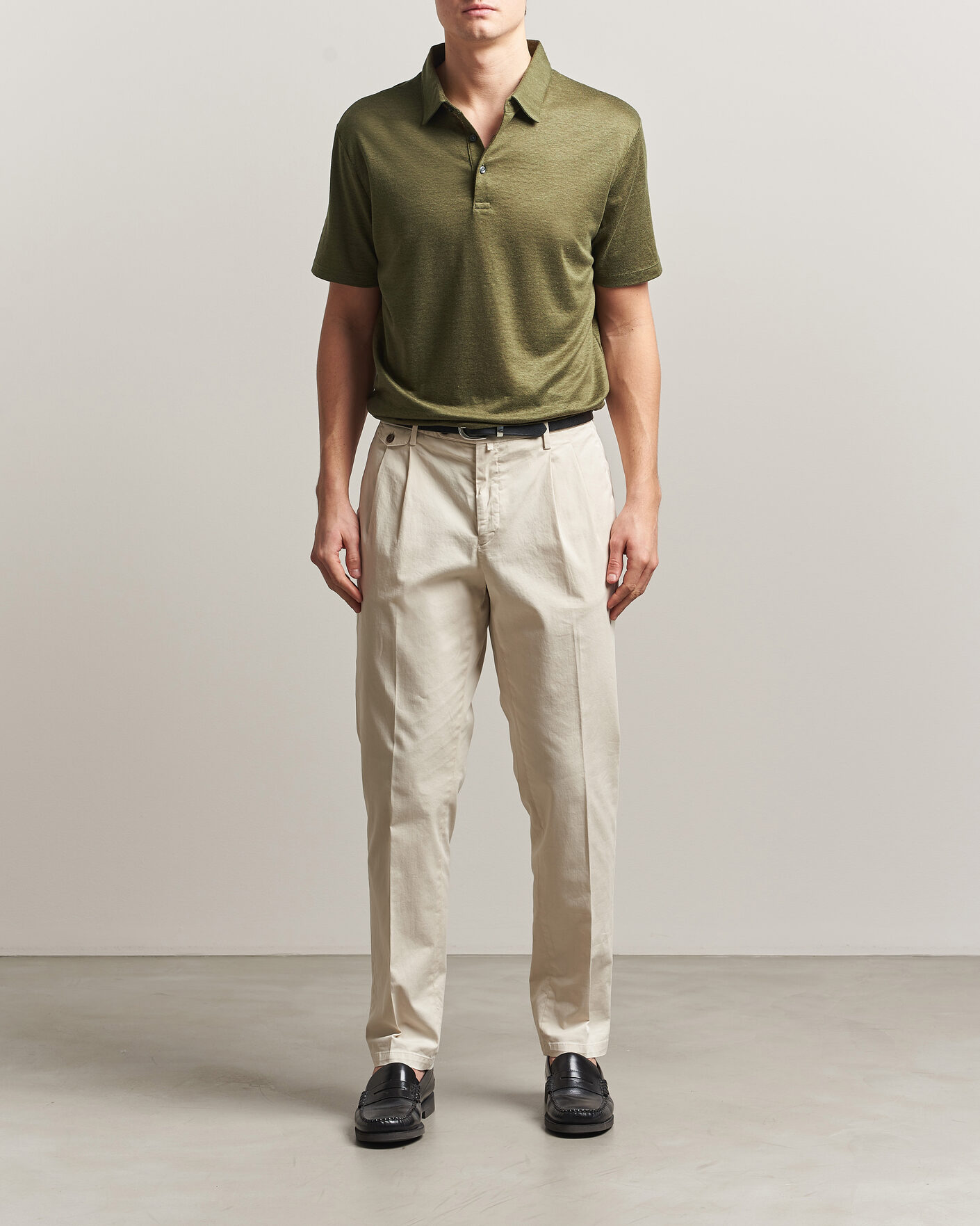 Hombres | Polos | Charles Tyrwhitt | Short Sleeve Linen Polo Olive