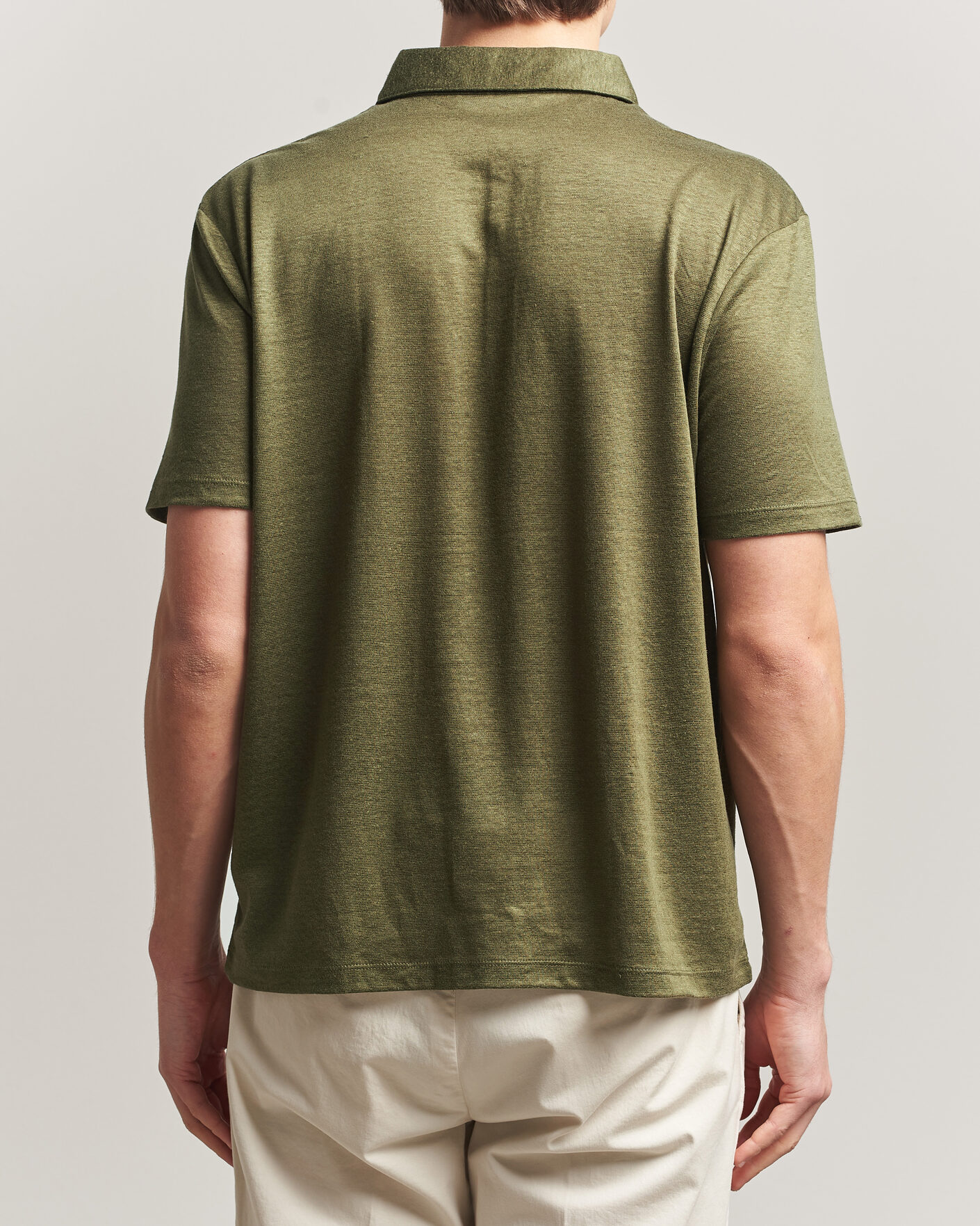 Hombres | Polos | Charles Tyrwhitt | Short Sleeve Linen Polo Olive
