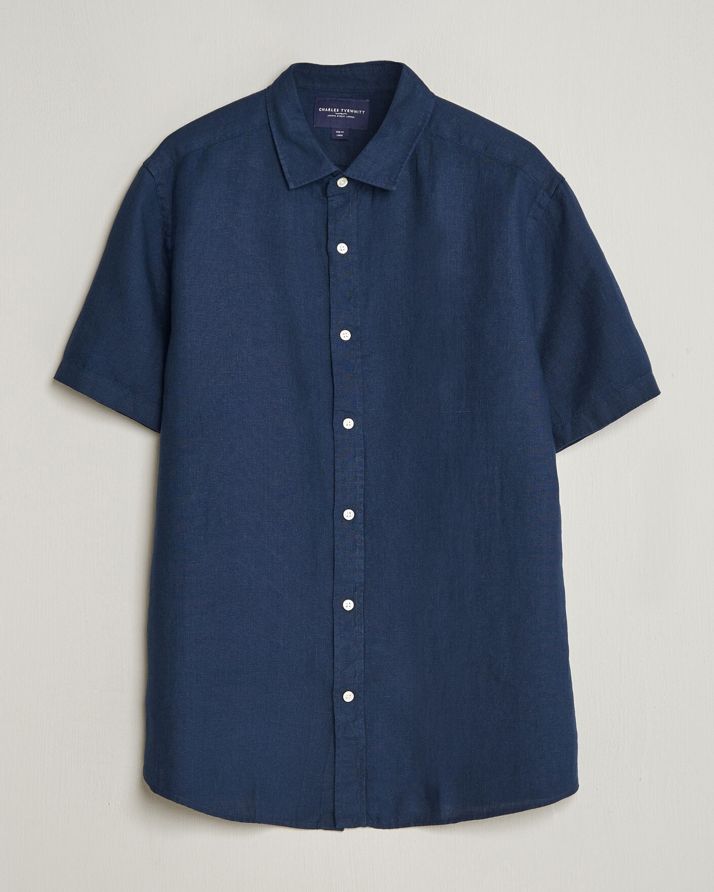 Hombres | Camisas | Charles Tyrwhitt | Pure Linen Short Sleeve Slim Fit Shirt Navy