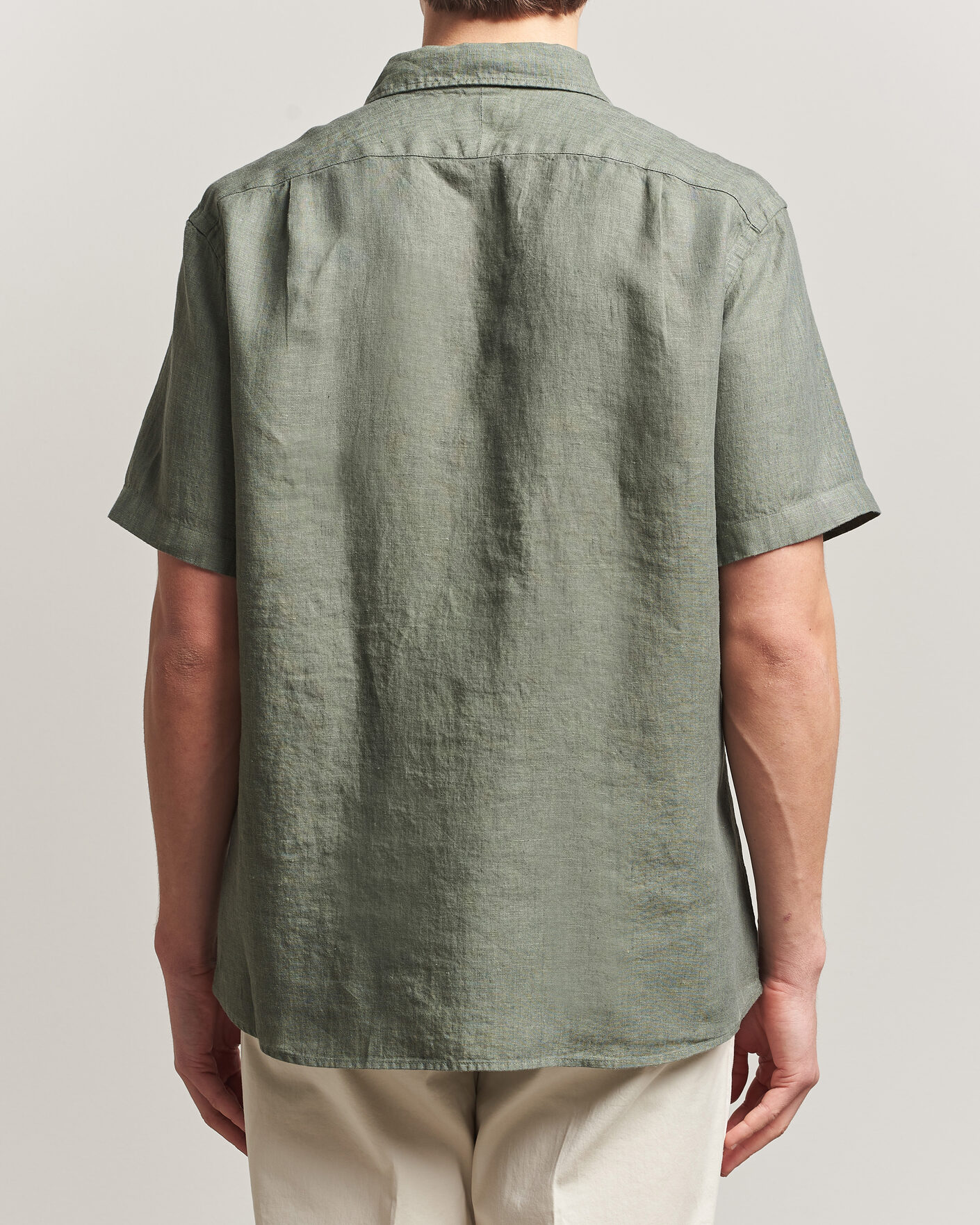 Hombres | Camisas | Charles Tyrwhitt | Pure Linen Short Sleeve Slim Fit Shirt Olive