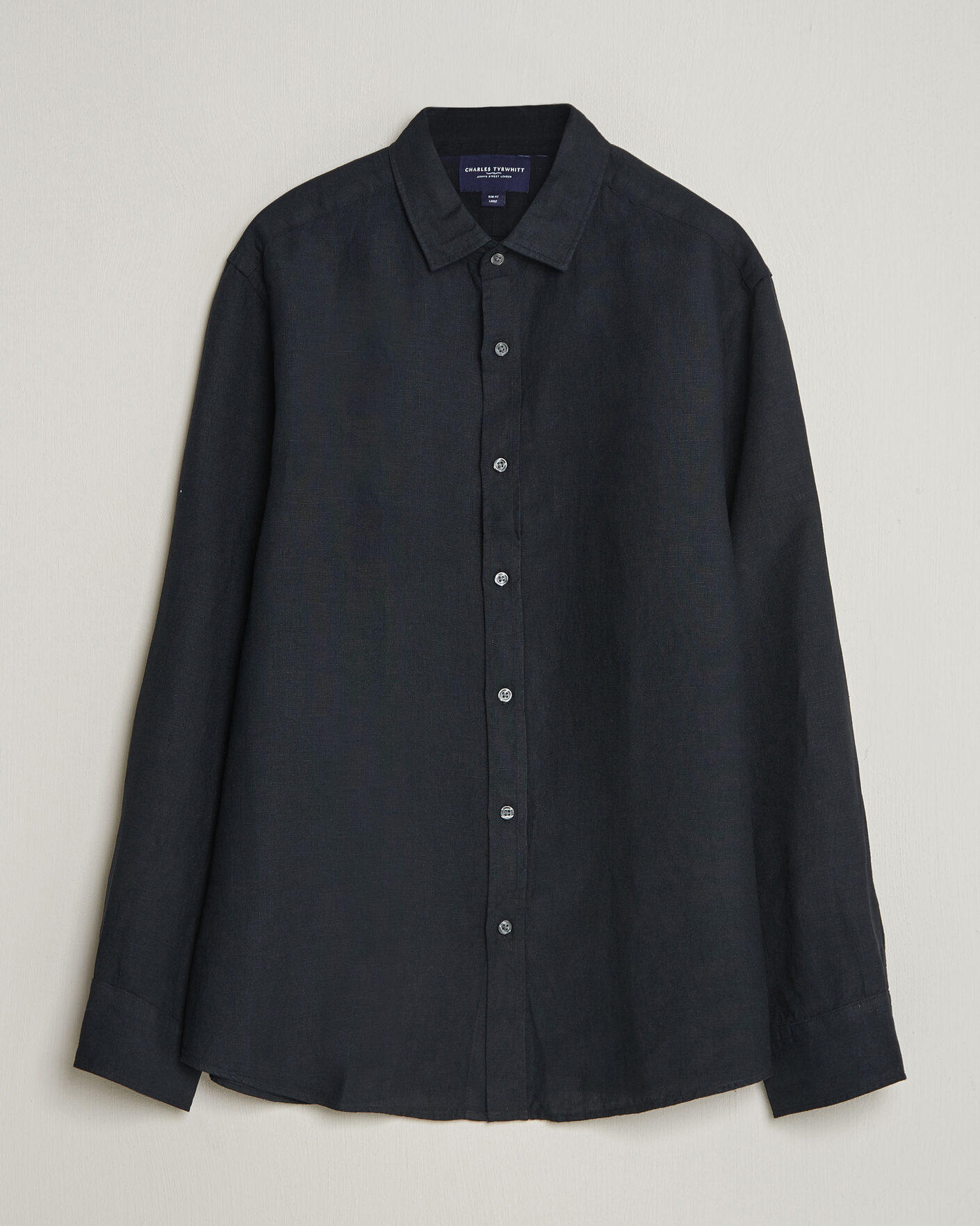 Hombres | Camisas | Charles Tyrwhitt | Pure Linen Slim Fit Shirt Black