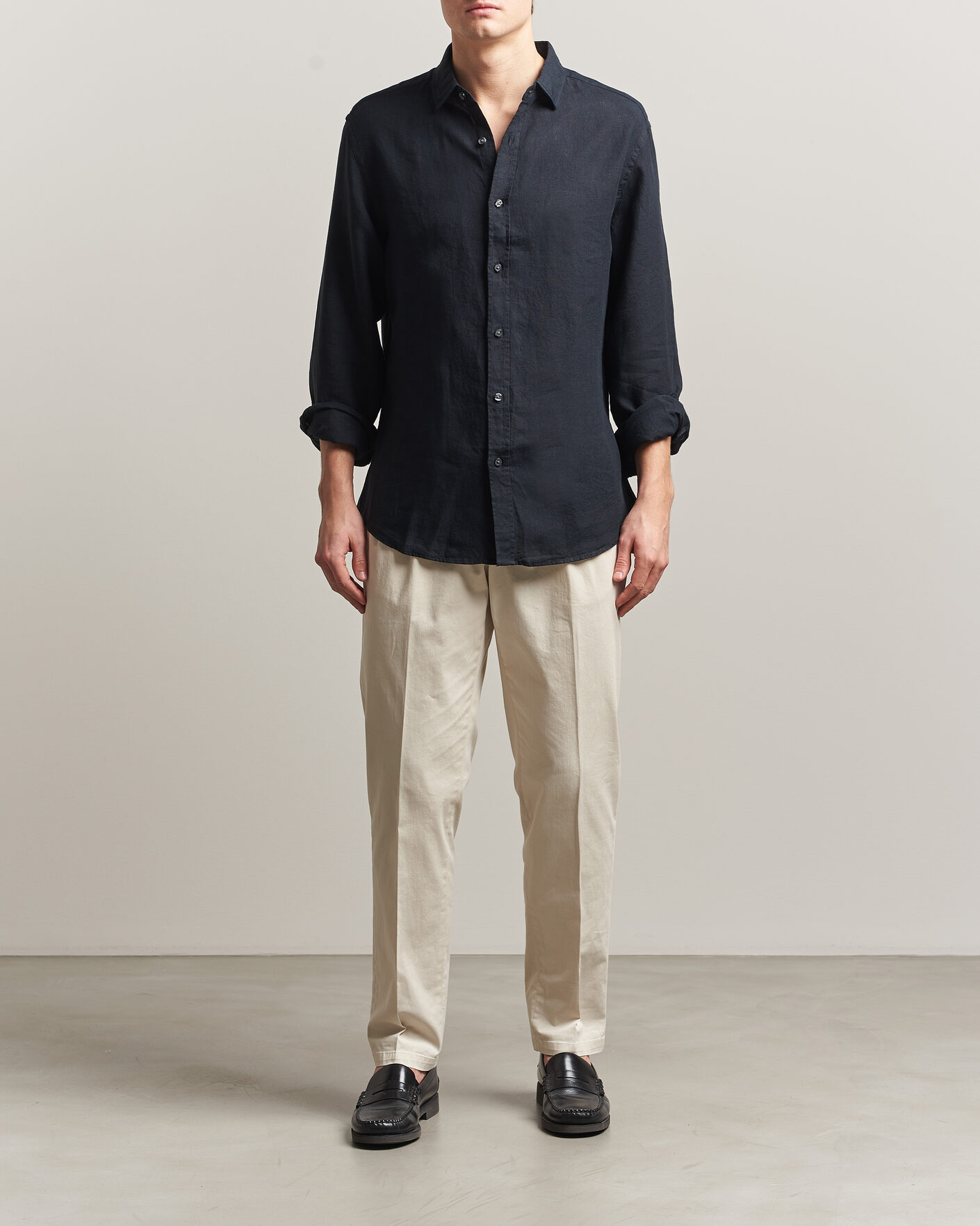 Hombres | Camisas | Charles Tyrwhitt | Pure Linen Slim Fit Shirt Black