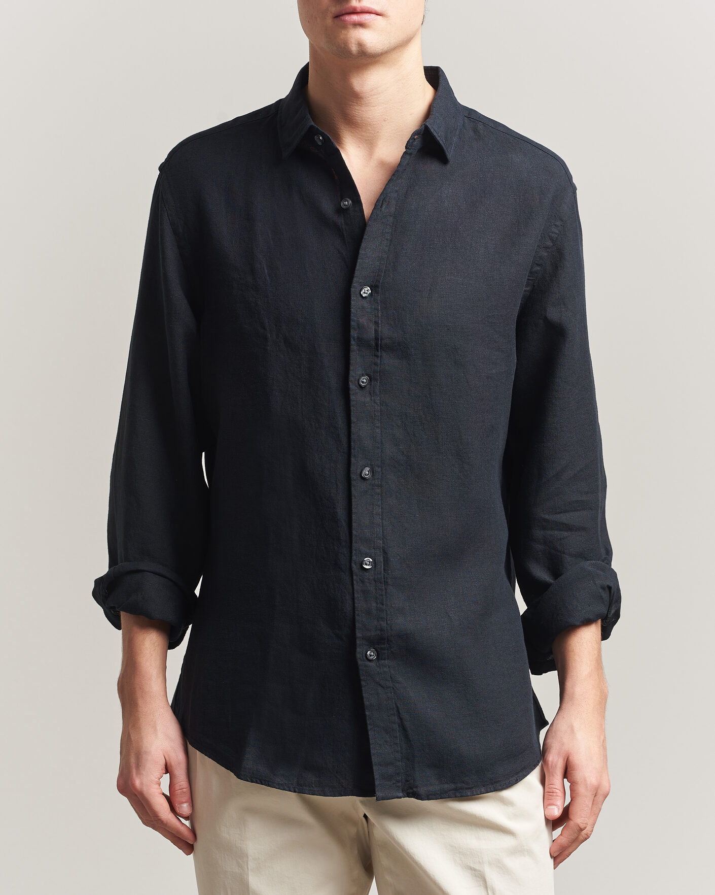 Hombres | Camisas | Charles Tyrwhitt | Pure Linen Slim Fit Shirt Black