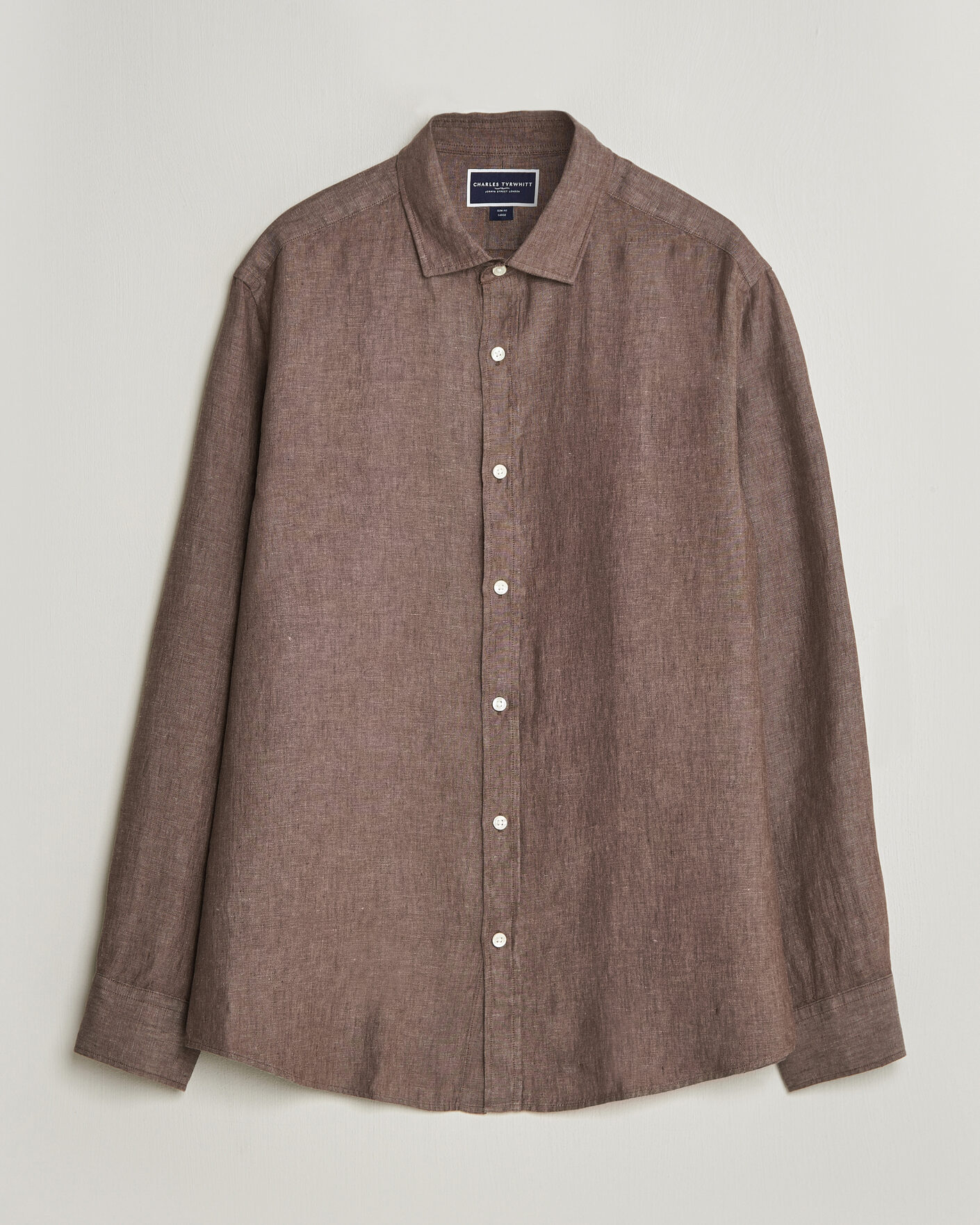 Hombres | Camisas | Charles Tyrwhitt | Pure Linen Slim Fit Shirt Mocha