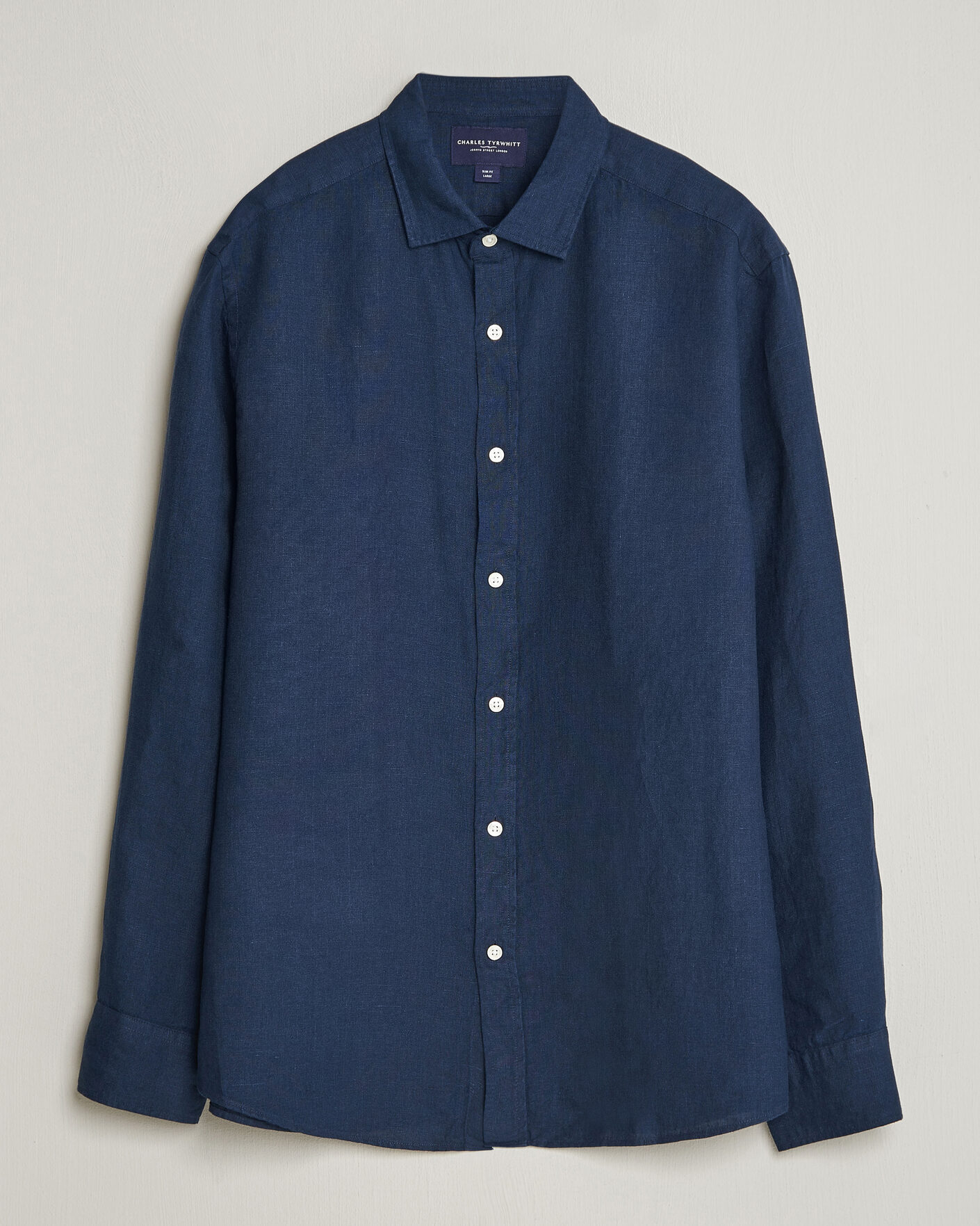 Hombres | Camisas | Charles Tyrwhitt | Pure Linen Slim Fit Shirt Navy