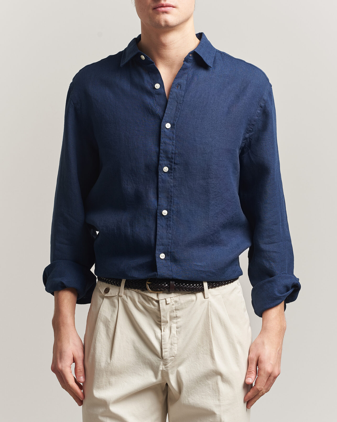 Hombres | Camisas | Charles Tyrwhitt | Pure Linen Slim Fit Shirt Navy